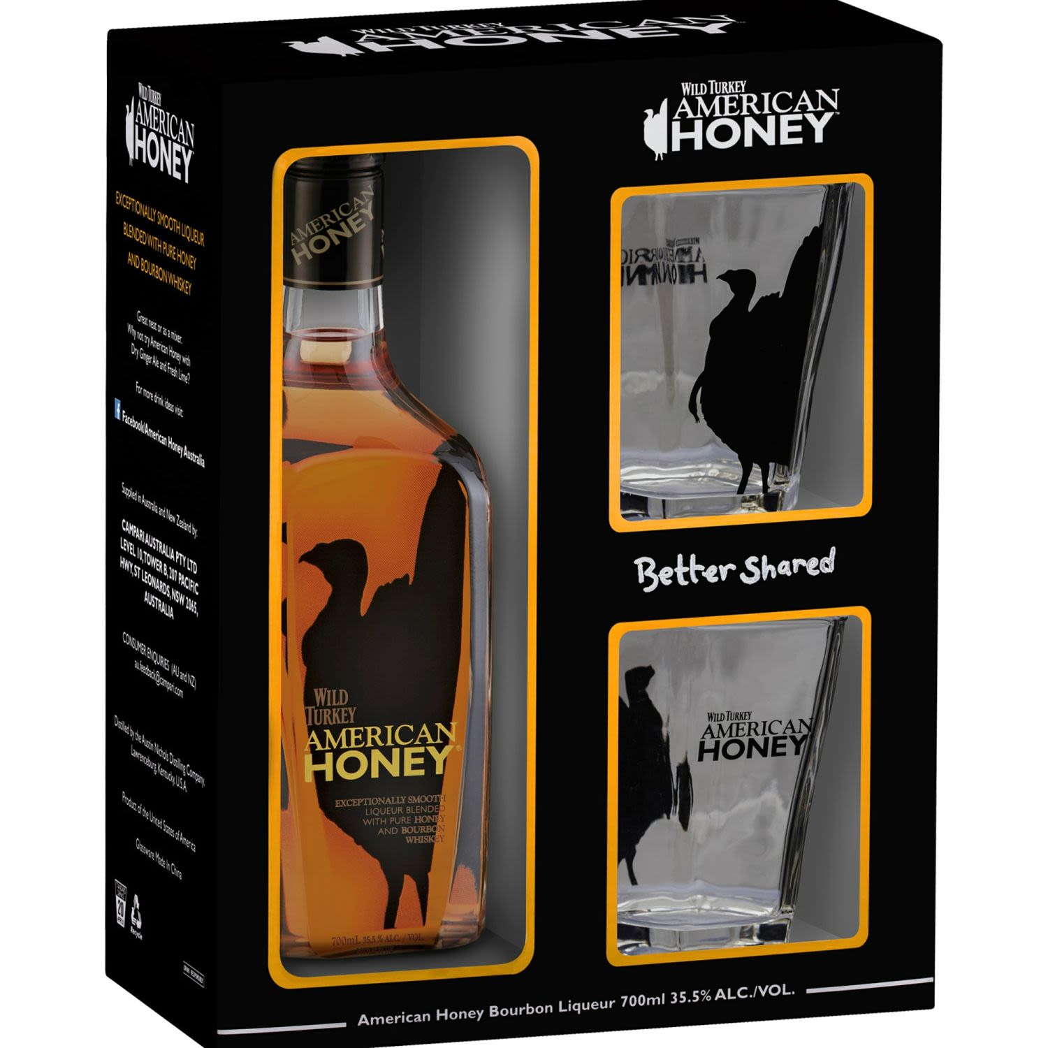 Wild Turkey American Honey 2 Glass Gift Pack 700mL Bottle