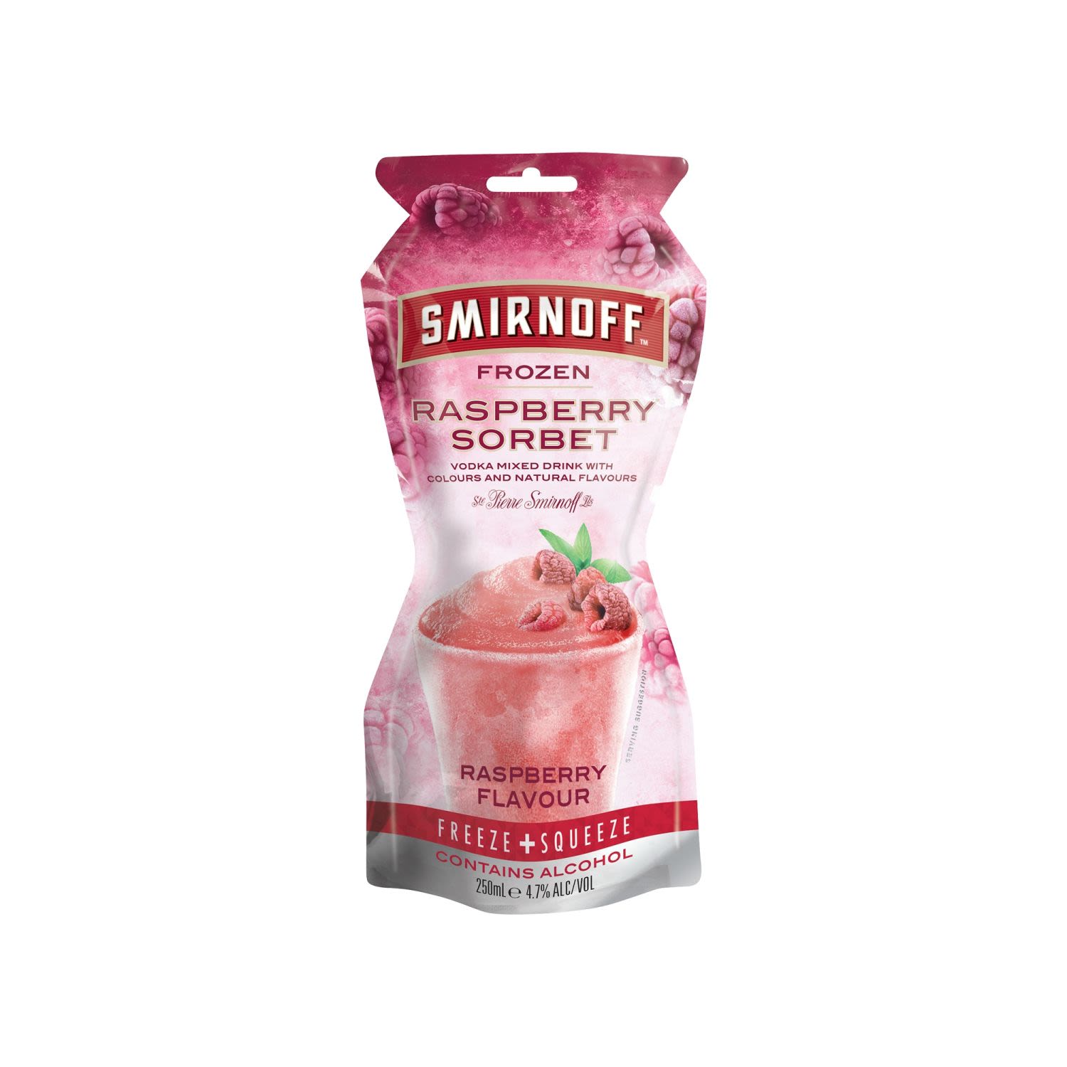 Smirnoff Frozen Raspberry Sorbet Pouch 250mL Bottle