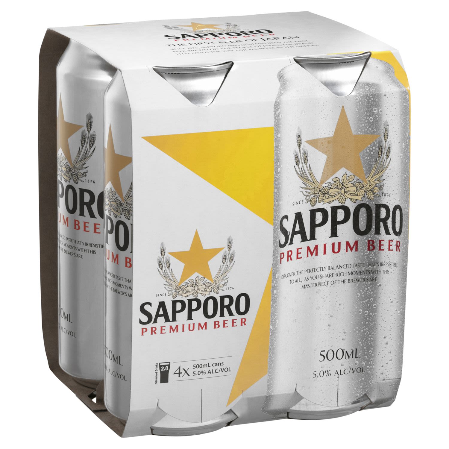 Sapporo Premium Beer Can 500mL 4 Pack