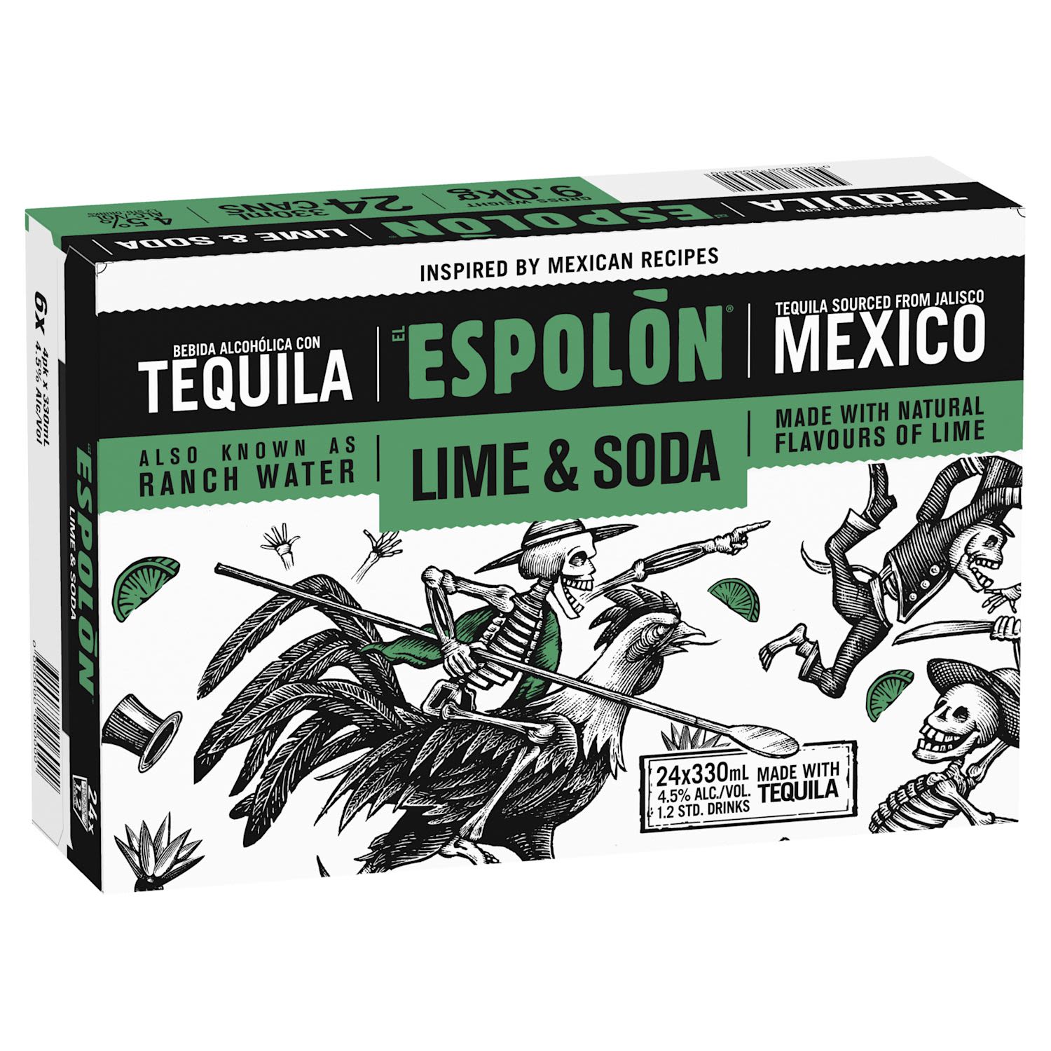 Espolon Tequila Lime & Soda Can 330mL 24 Pack