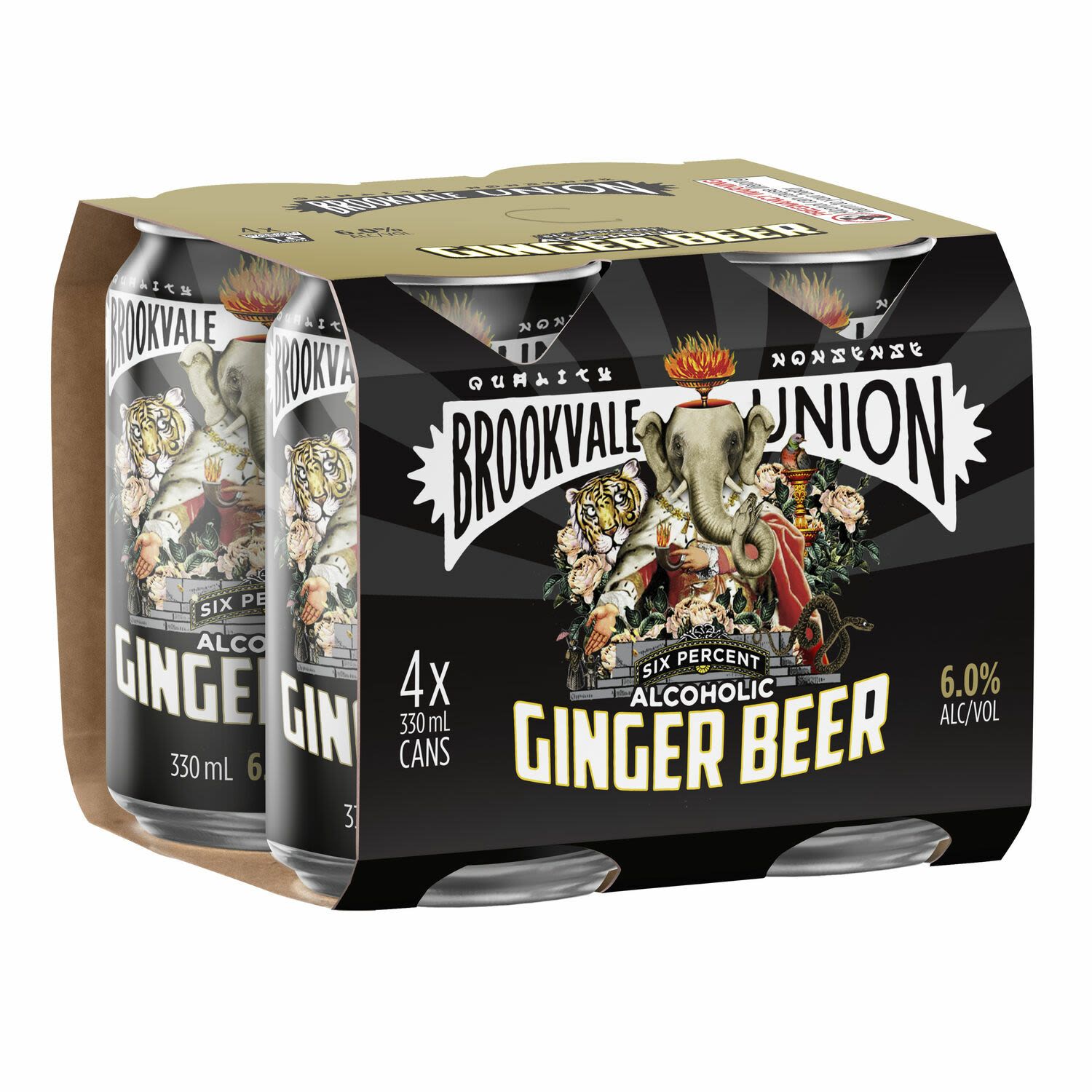 Brookvale Union Ginger Beer 6% Can 330mL 4 Pack