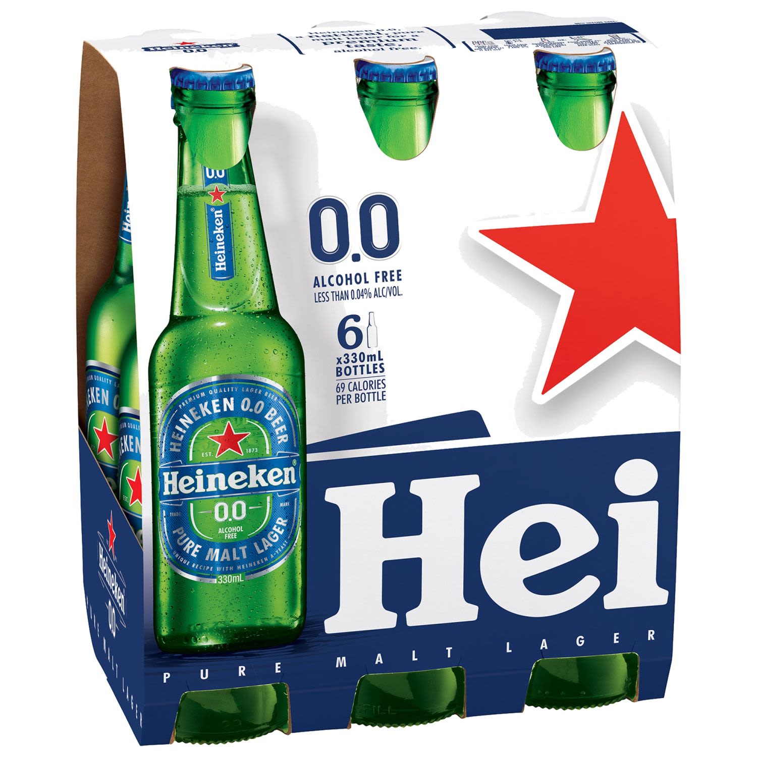 "Heineken unique 0.0 recipe is  brewed with pure malt and special  A-Yeast, just like the original Heineken  lager beer. Heineken 0.0 - a natural,  pure malt lager for a premium taste, without alcohol. "<br /> <br />Alcohol Volume: 0.00%<br /><br />Pack Format: 6 Pack<br /><br />Standard Drinks: 0</br /><br />Pack Type: Bottle<br /><br />Country of Origin: Netherlands<br />
