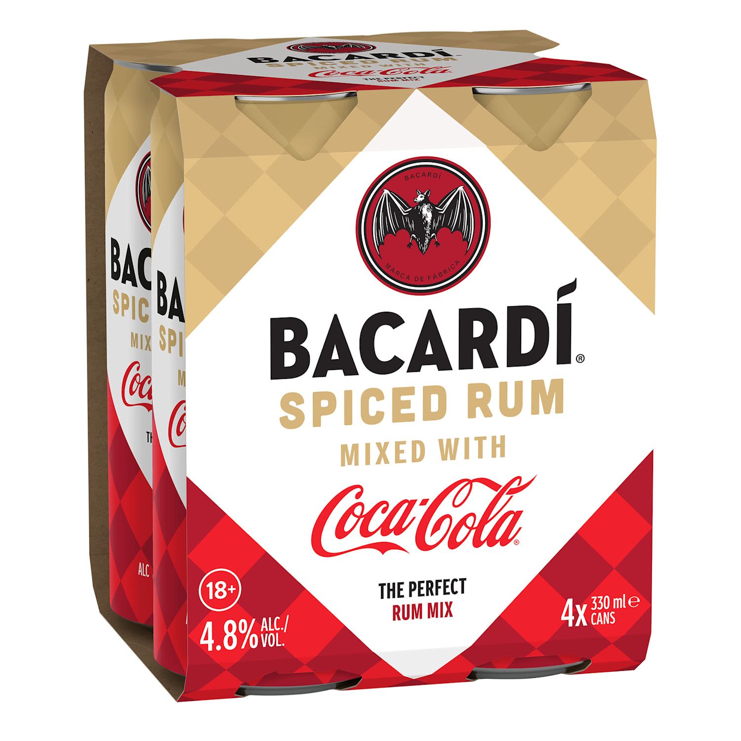 Barcardi Spiced Rum & Coca-Cola Can 330mL 4 Pack