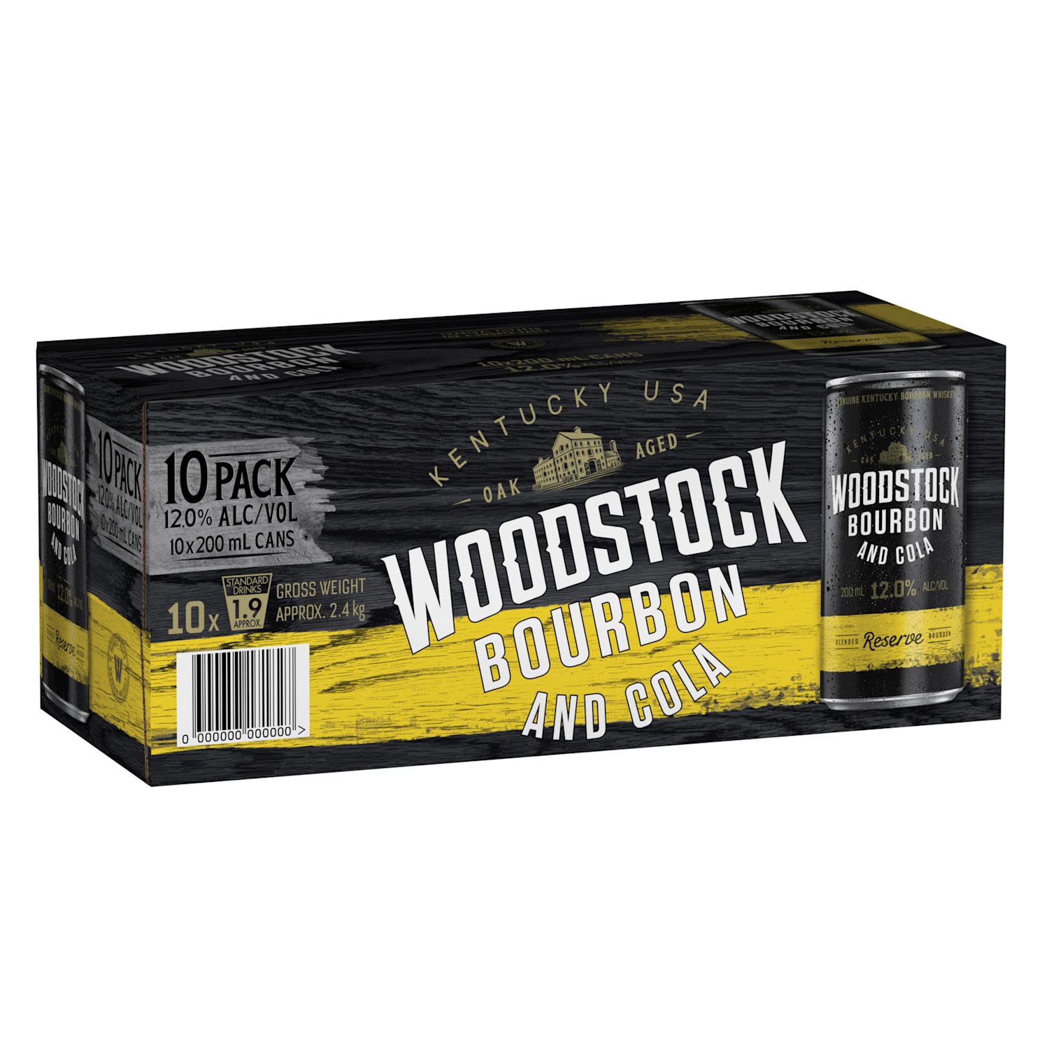 Woodstock Bourbon & Cola 12% Reserve Can 200mL 10 Pack
