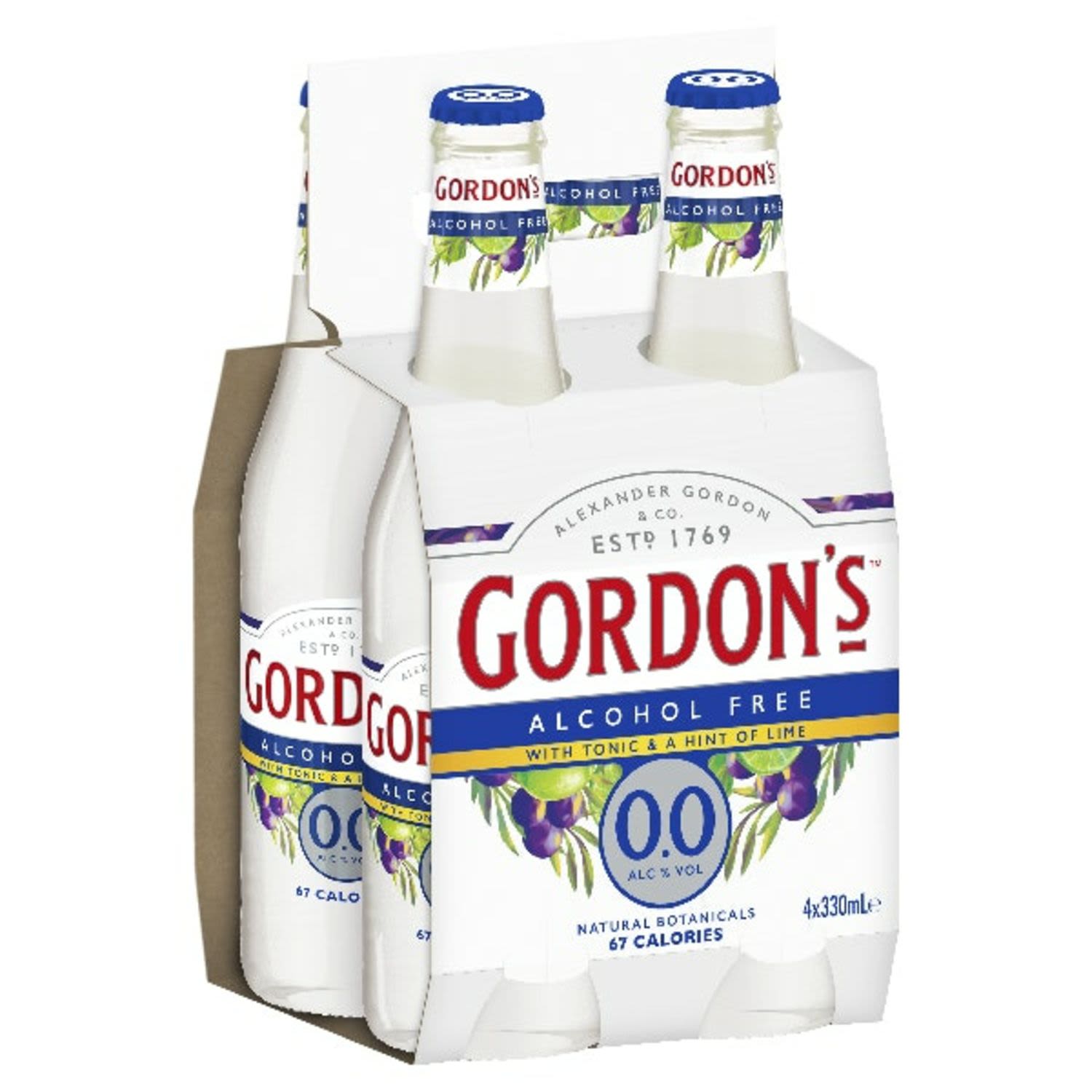 Gordons Alcohol Free Gin & Tonic with Lime Bottle 330mL 4 Pack