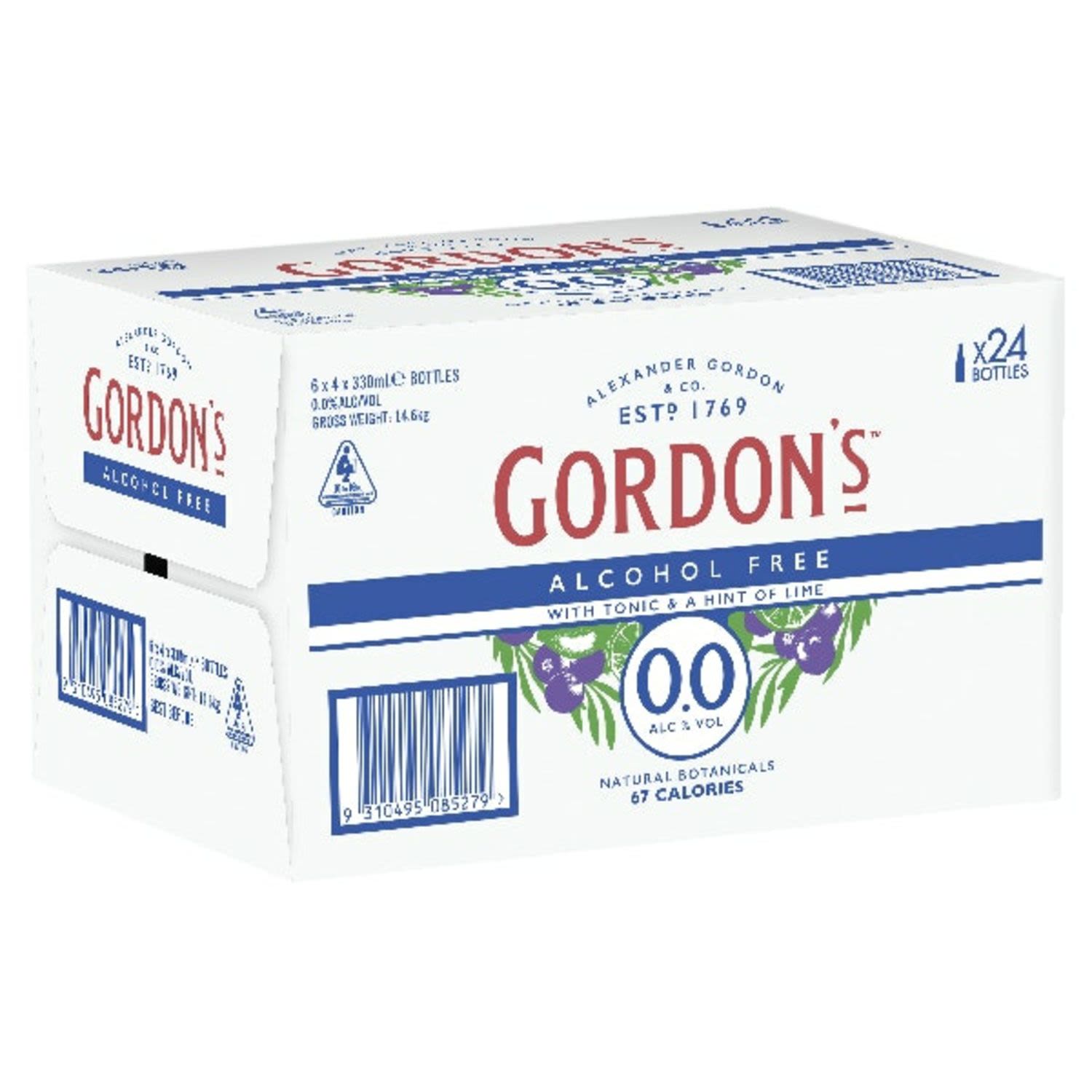 Gordons Alcohol Free Gin & Tonic with Lime Bottle Case 330mL 24 Pack