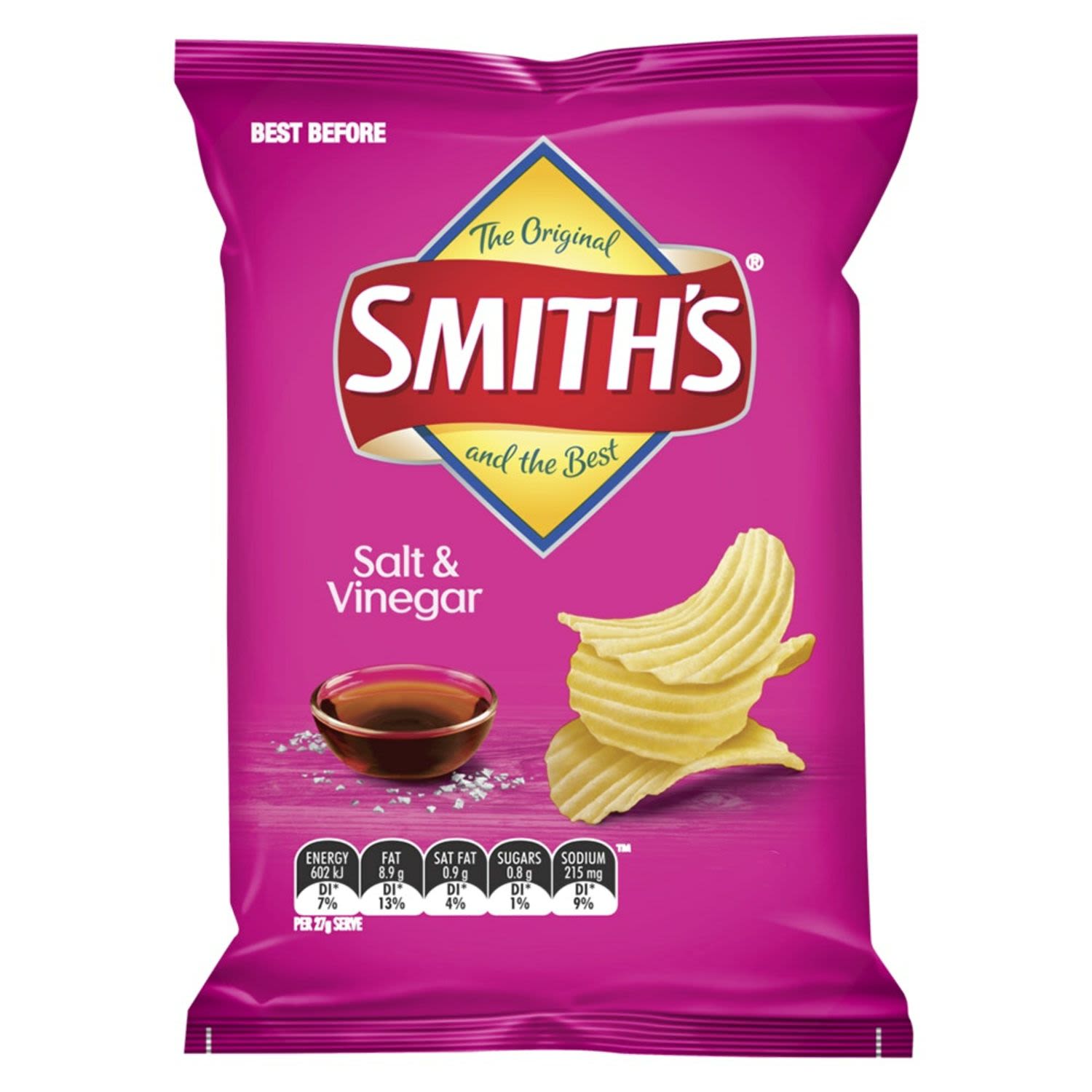 Smith's Salt & Vinegar is the choice of connoisseurs of fine potato chips.<br /> <br />Alcohol Volume: 0.0%<br /><br />Pack Format: Packet<br /><br />Standard Drinks: 0.0<br /><br />Pack Type: Packet<br />