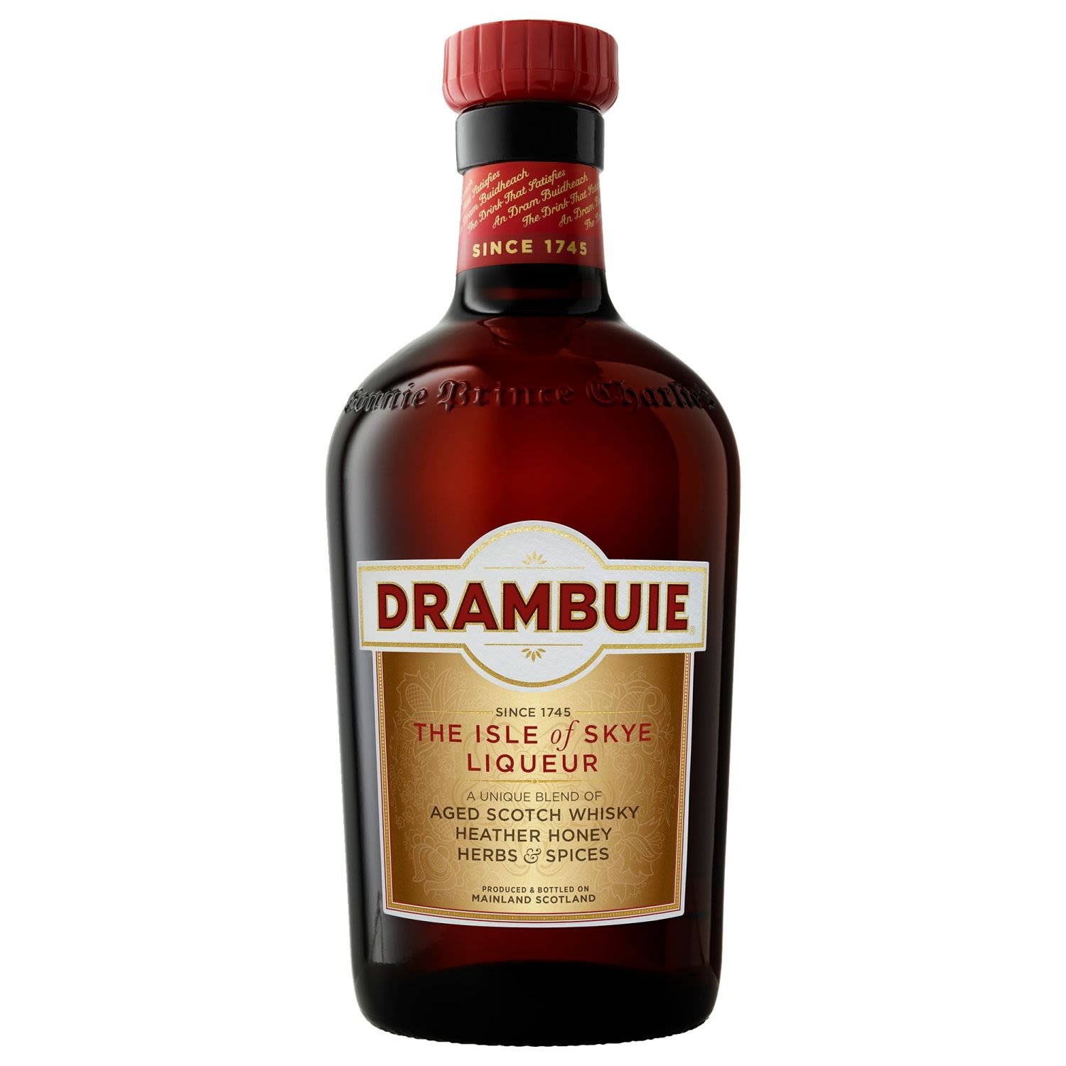 Drambuie's unique blend of aged scotch whisky infused into a secret selection of spices and heather honey is a staple ingredient used by bartenders worldwide. A unique Highland spirit, exquisite in taste and deliciously potent. The name Drambuie is derived from Scots Gaelic, An Dram Buidheach and means +The Drink that Satisfies+.<br /> <br />Alcohol Volume: 40.00%<br /><br />Pack Format: Bottle<br /><br />Standard Drinks: 22<br /><br />Pack Type: Bottle<br /><br />Country of Origin: Scotland<br />