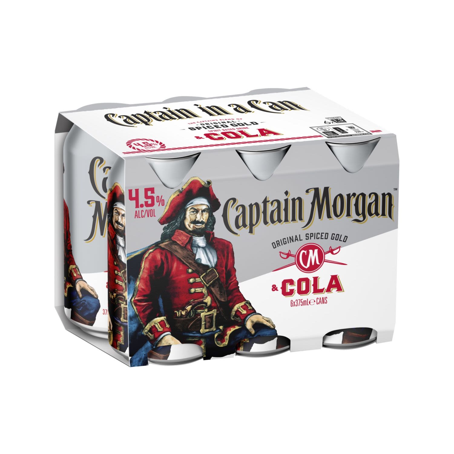 Captain Morgan Original Spiced Gold & Cola 4.5% Can 375mL 6 Pack