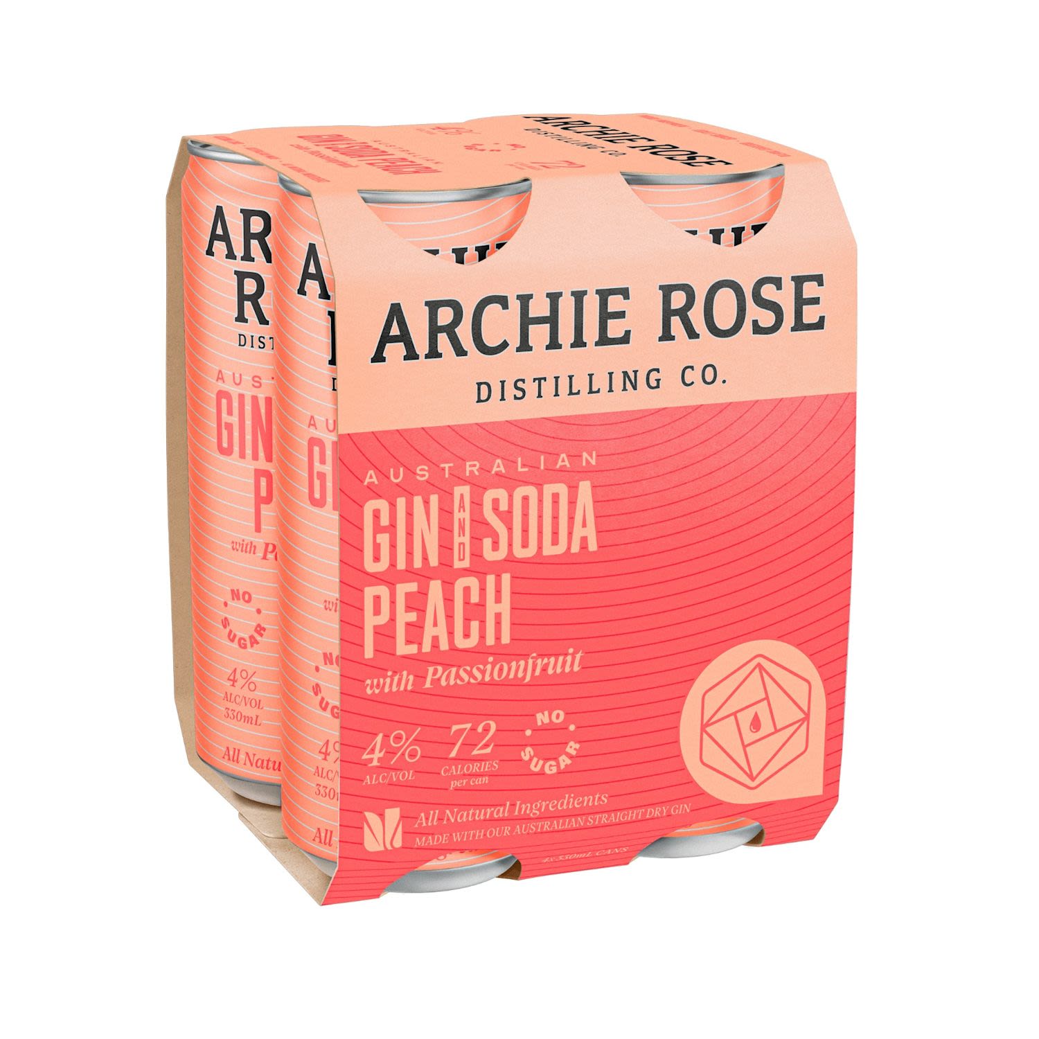 Archie Rose Gin Peach Can 330mL 4 Pack