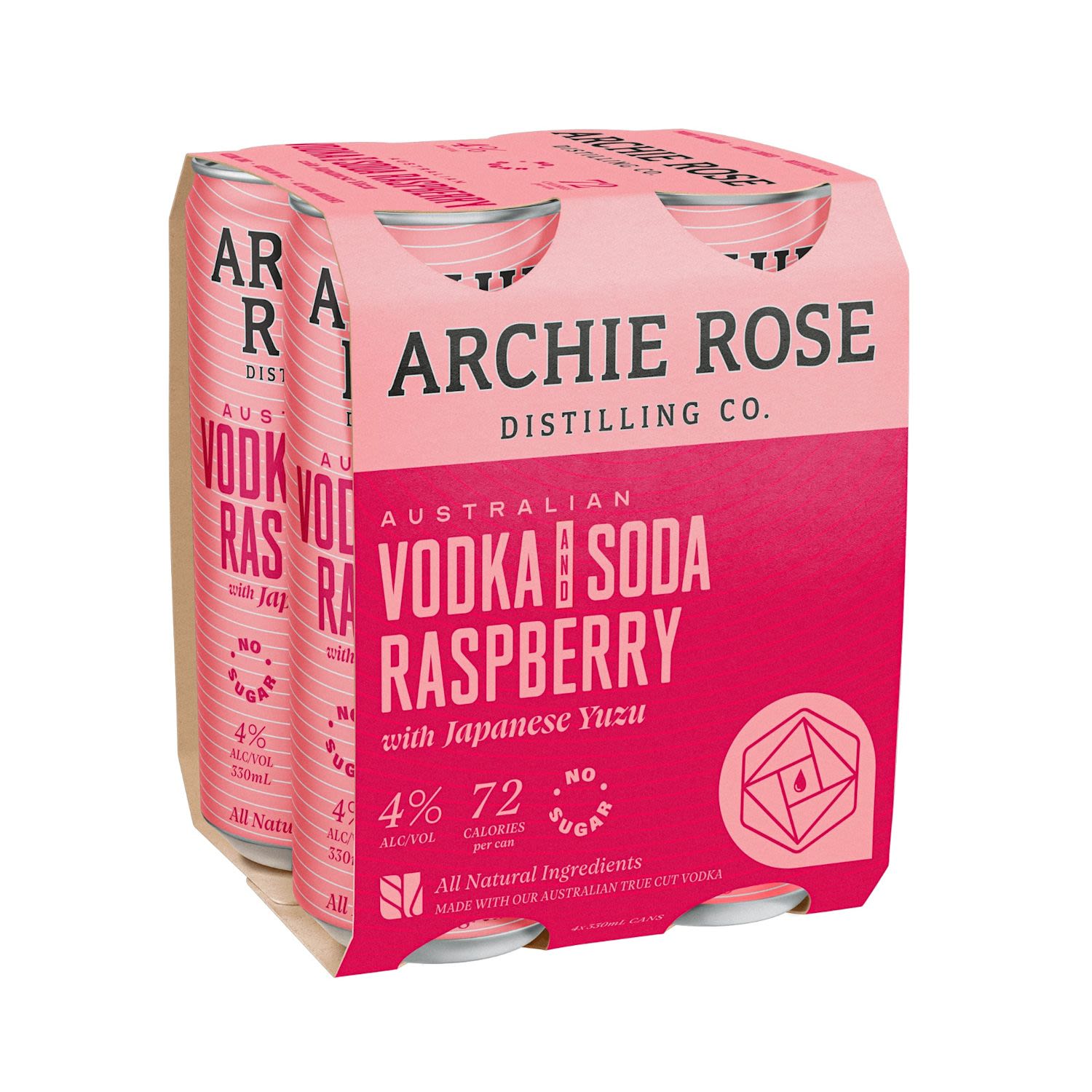 Archie Rose Vodka Raspberry Can 330mL 4 Pack