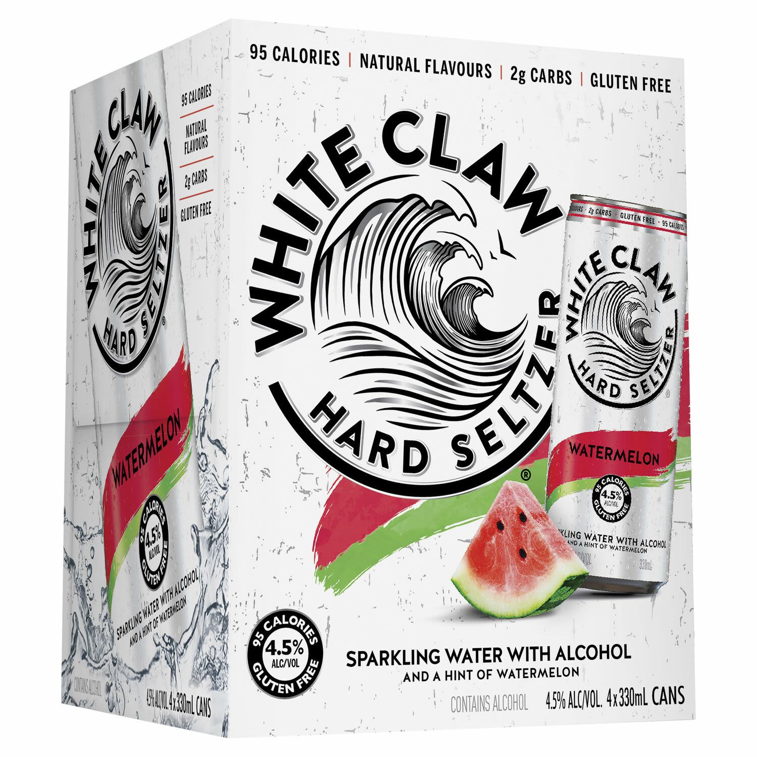 White Claw Hard Seltzer Watermelon Can 330mL 4 Pack