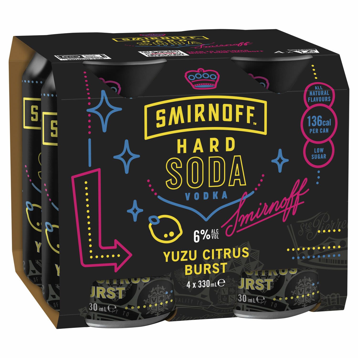 Smirnoff Soda Yuzu Citrus Burst Can 330mL 4 Pack