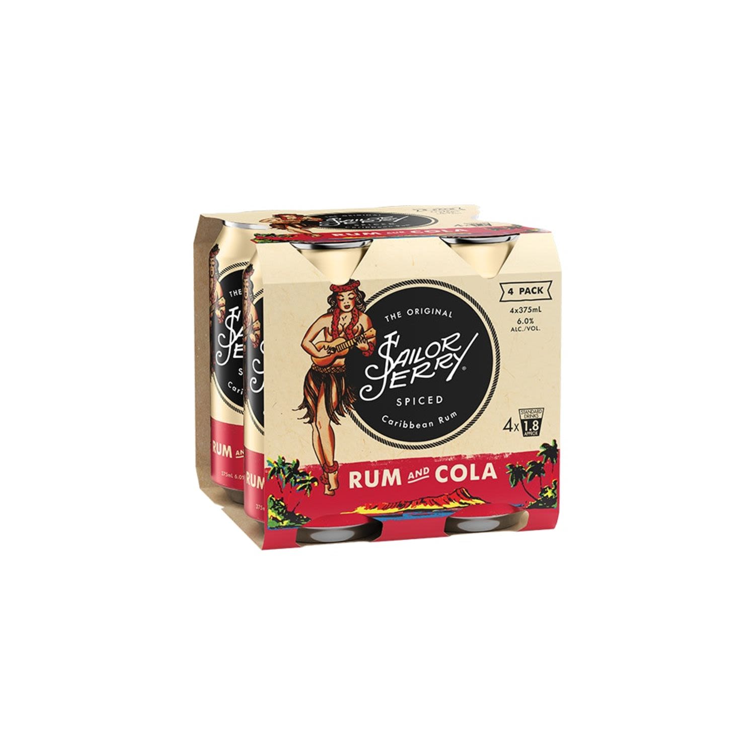 Sailor Jerry Rum & Cola 6% Can 375mL 4 Pack