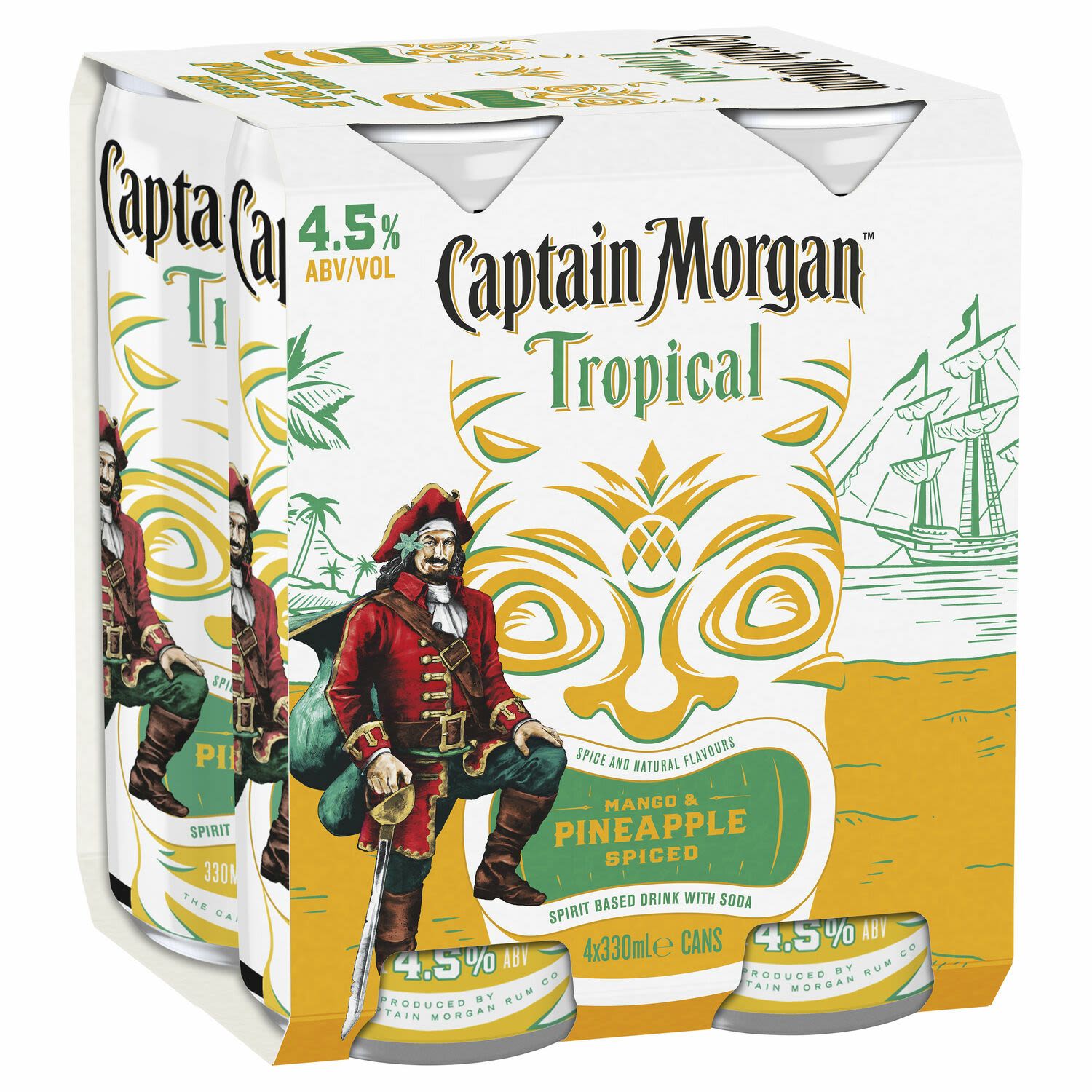 Captain Morgan Tropical Mango & Pineapple Spiced Can 330mL 4 Pack