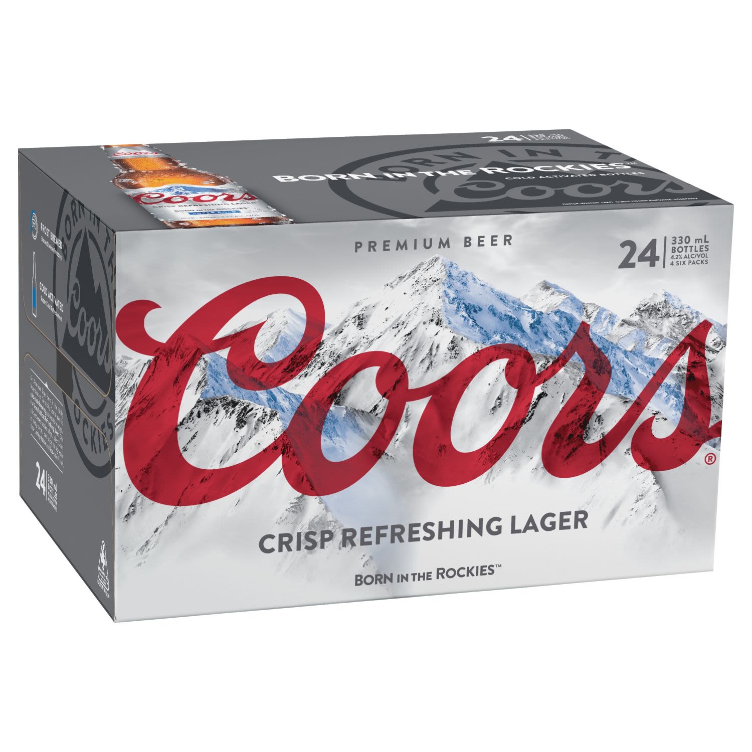 Coors was first developed in 1873 in the American Rocky Mountains. Coors is bottled at the peak of freshness, so that every Coors beer starts cold and refreshing, and ends the same smooth way.<br /> <br />Alcohol Volume: 4.20%<br /><br />Pack Format: 24 Pack<br /><br />Standard Drinks: 1.1</br /><br />Pack Type: Bottle<br /><br />Country of Origin: USA<br />