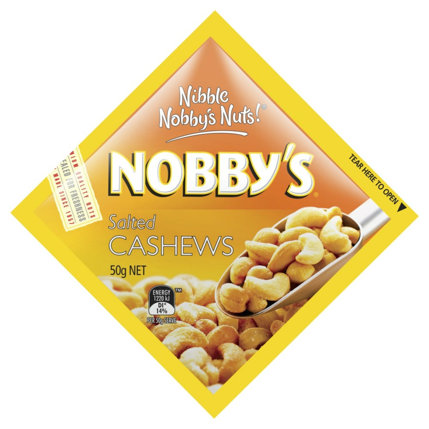 Nobby's Salted cashews 50g<br /> <br />Alcohol Volume: 0.0%<br /><br />Pack Format: Packet<br /><br />Standard Drinks: 0.0<br /><br />Pack Type: Packet<br />