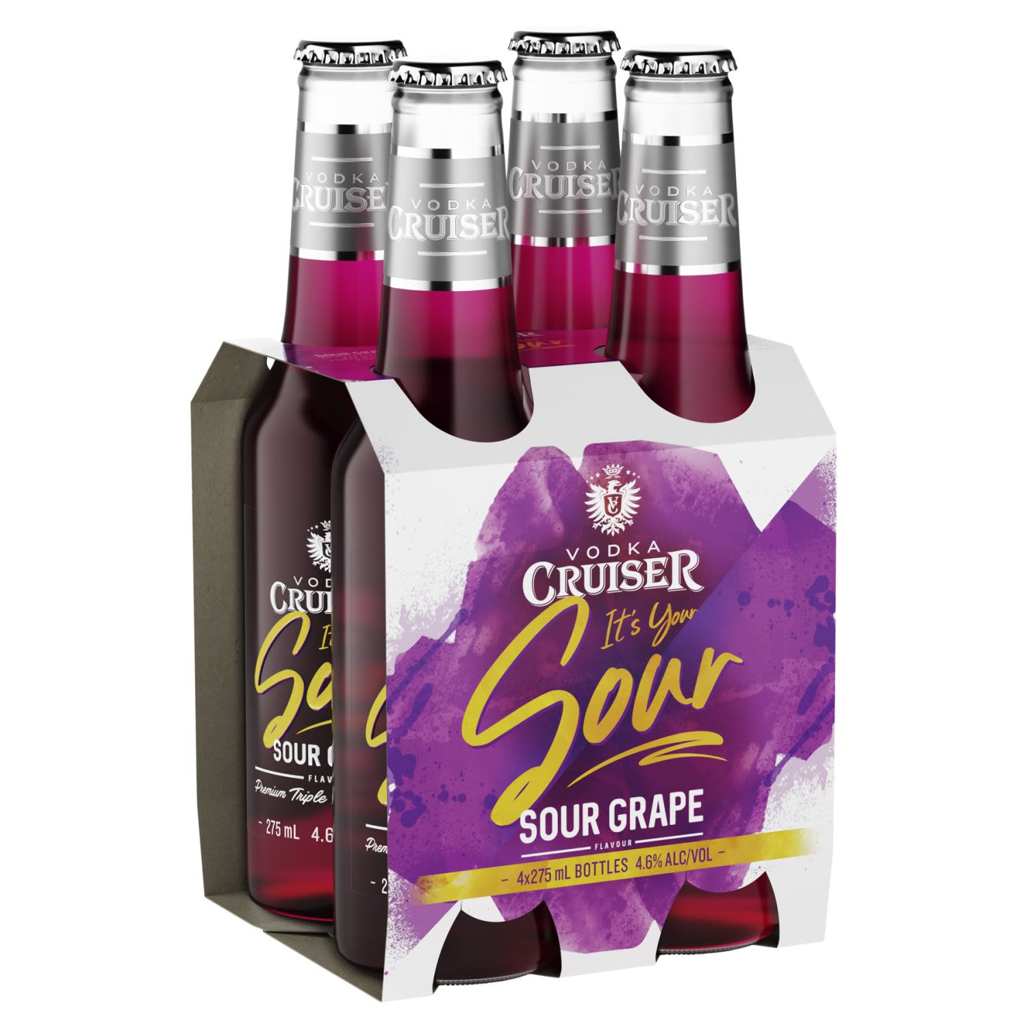 Vodka Cruiser Sour Grape 4.6% Bottle 275mL 4 Pack