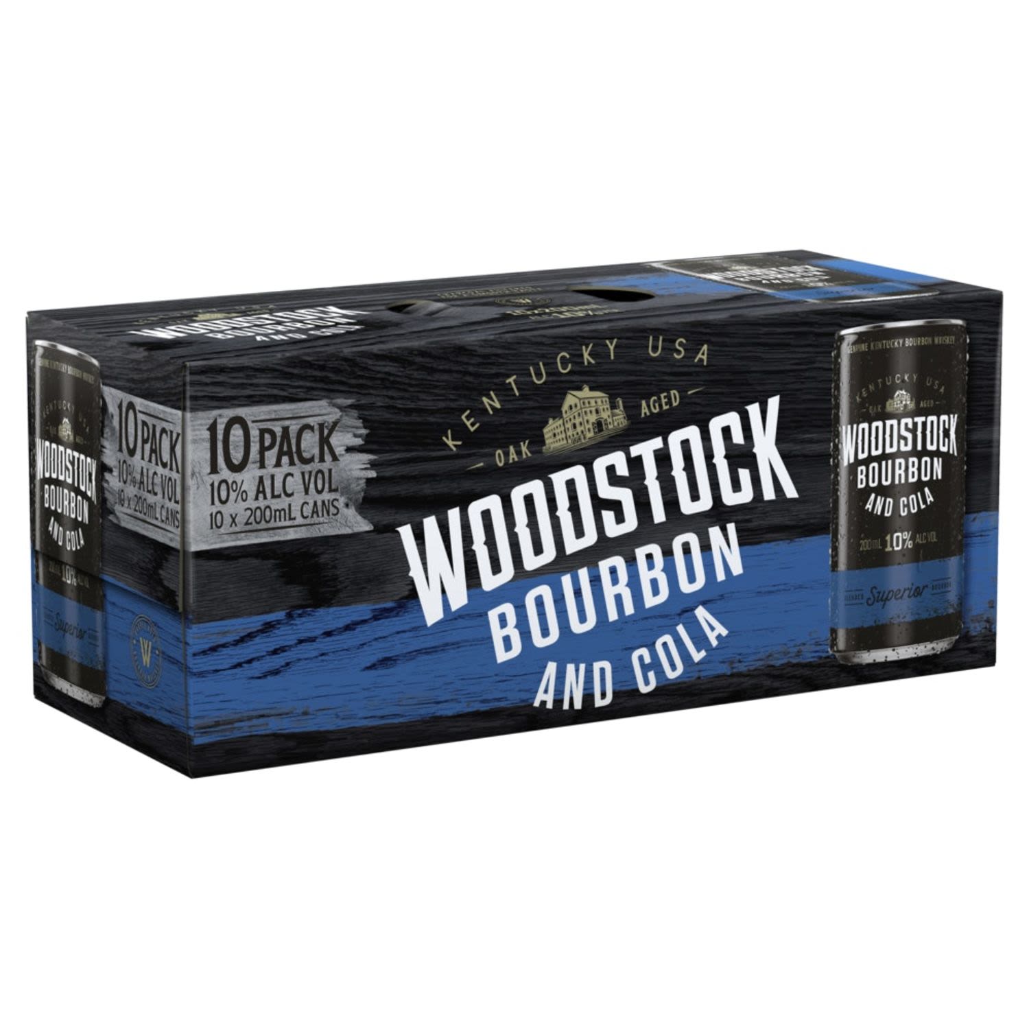 Woodstock Bourbon & Cola 10% Can 200mL 10 Pack