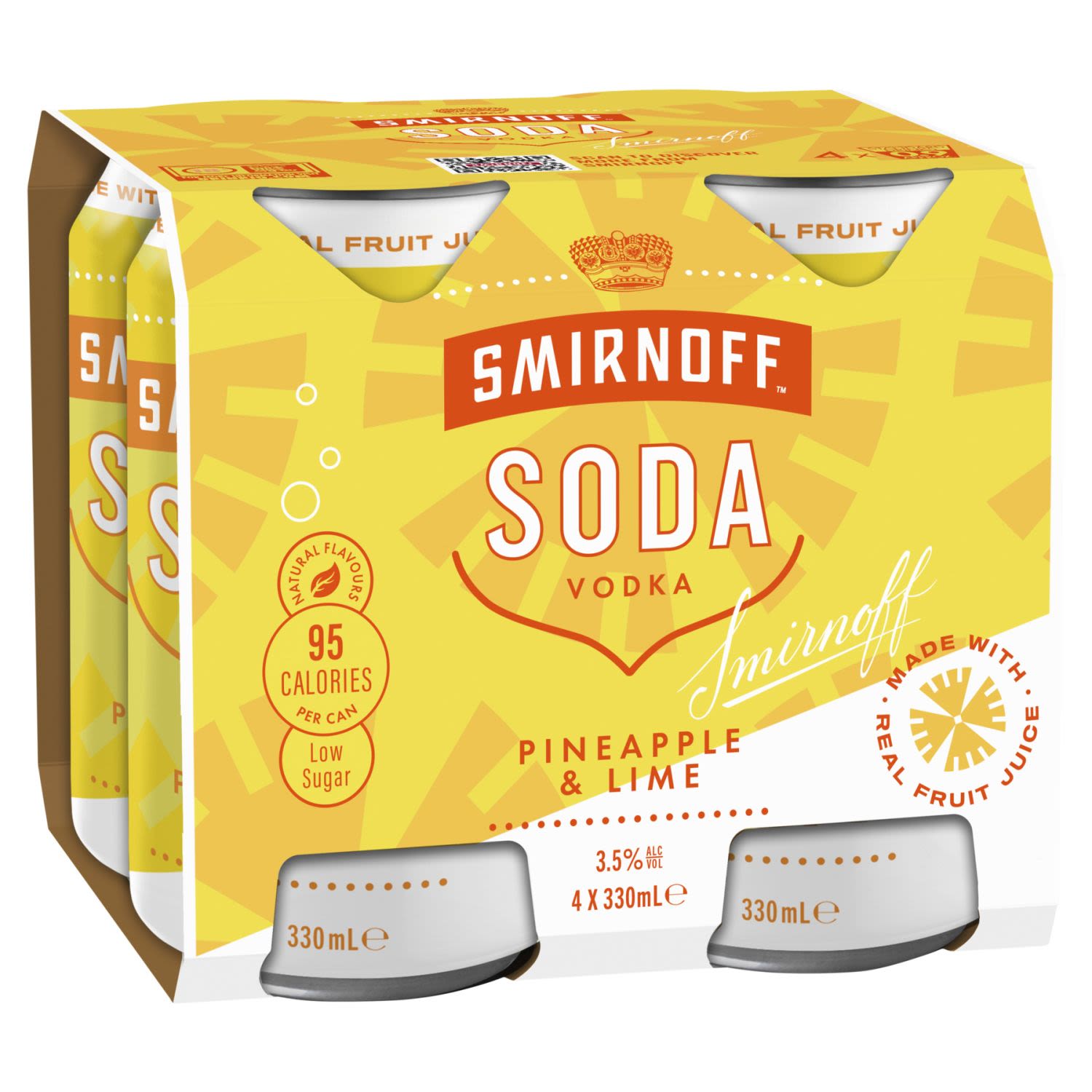 Smirnoff Soda Pine Lime Can 330mL 4 Pack