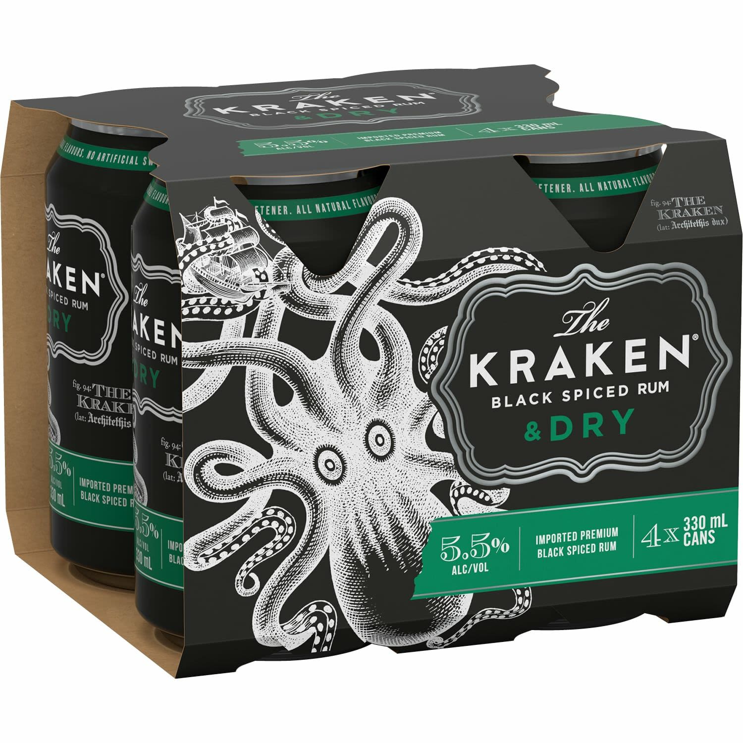 Kraken Spiced Rum & Dry Can 330mL 4 Pack