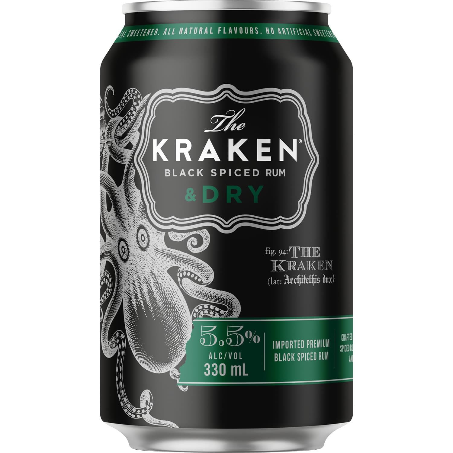 Kraken Spiced Rum & Dry Can 330mL 24 Pack