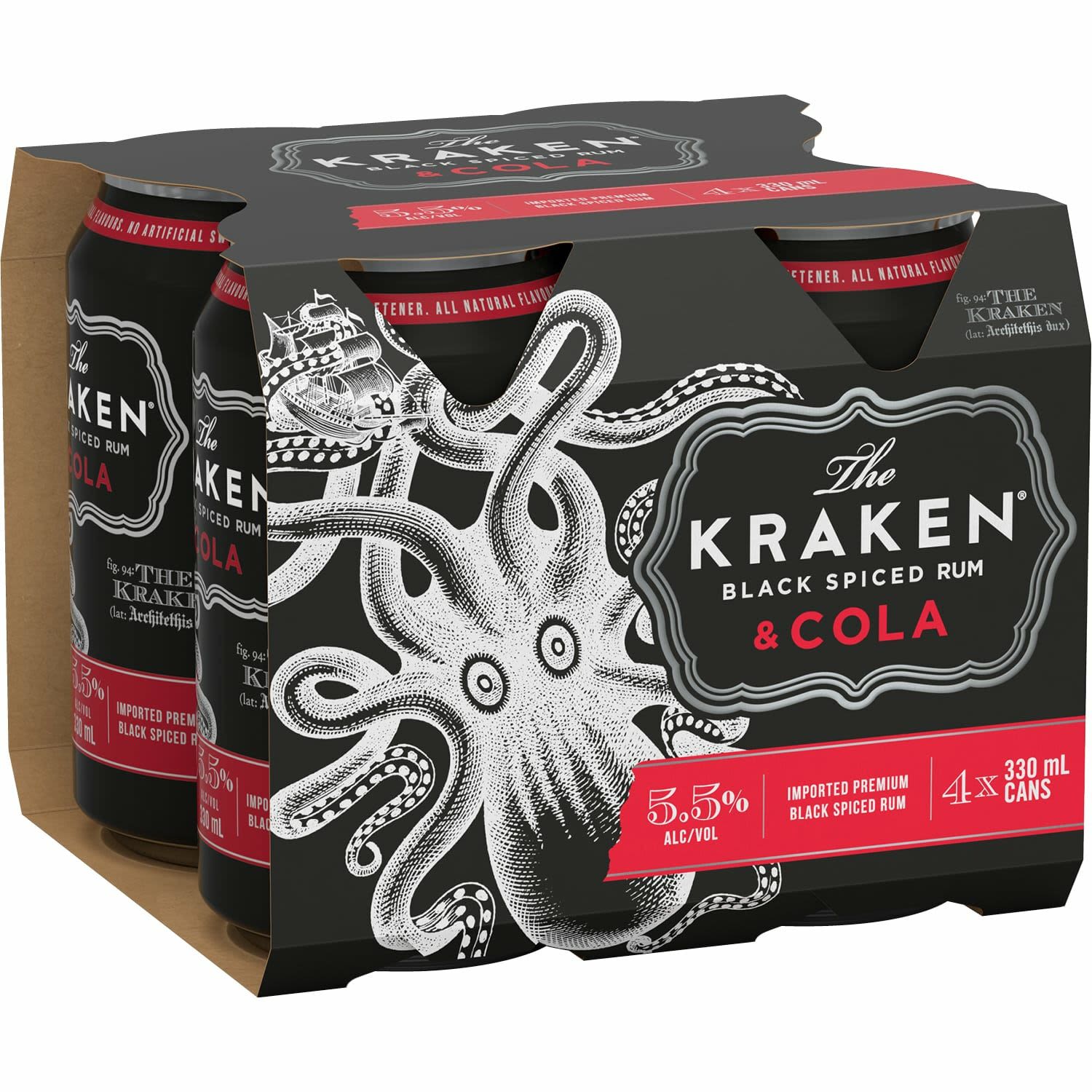 Kraken Spiced Rum & Cola Can 330mL 4 Pack