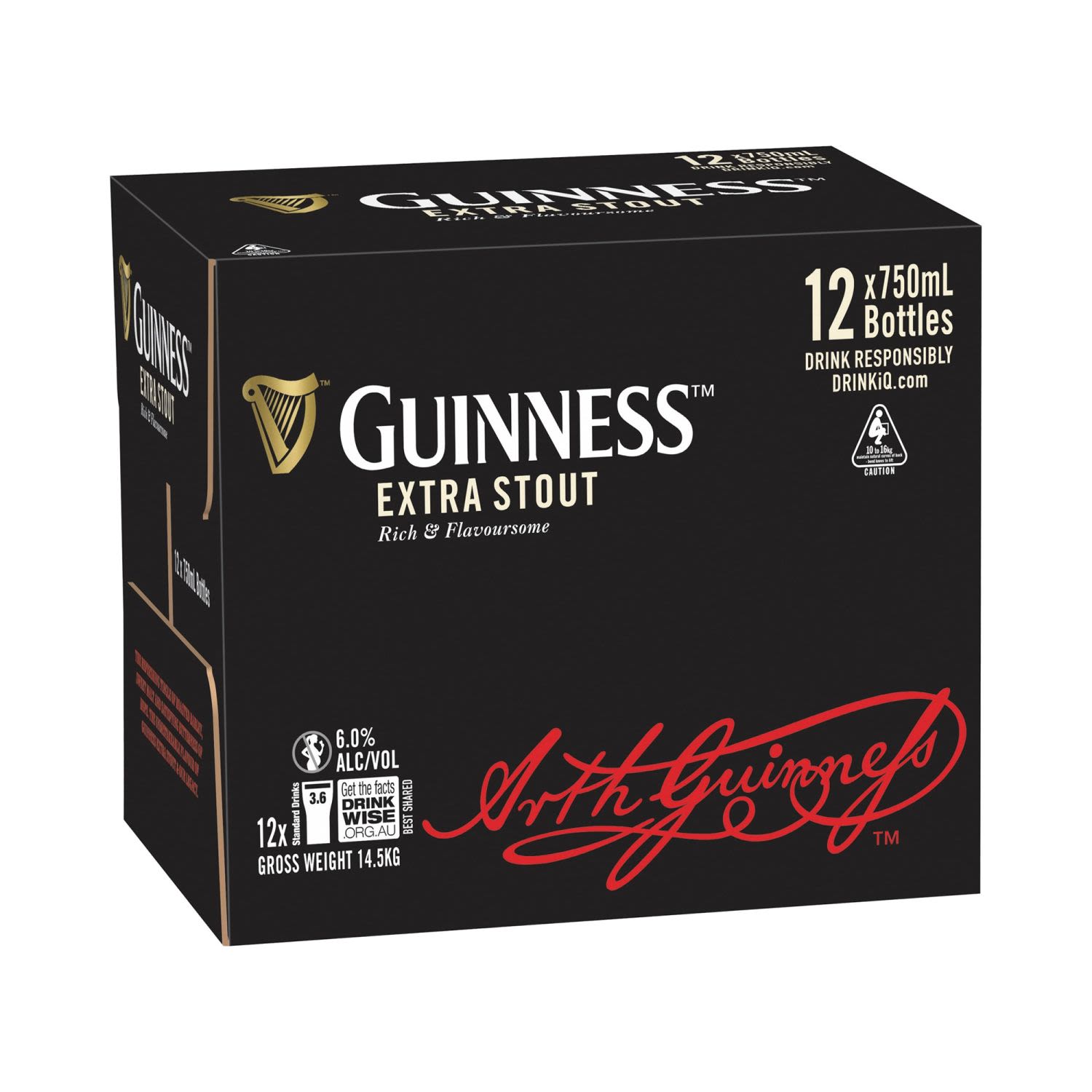 Guinness Extra Stout Bottle 750mL 12 Pack