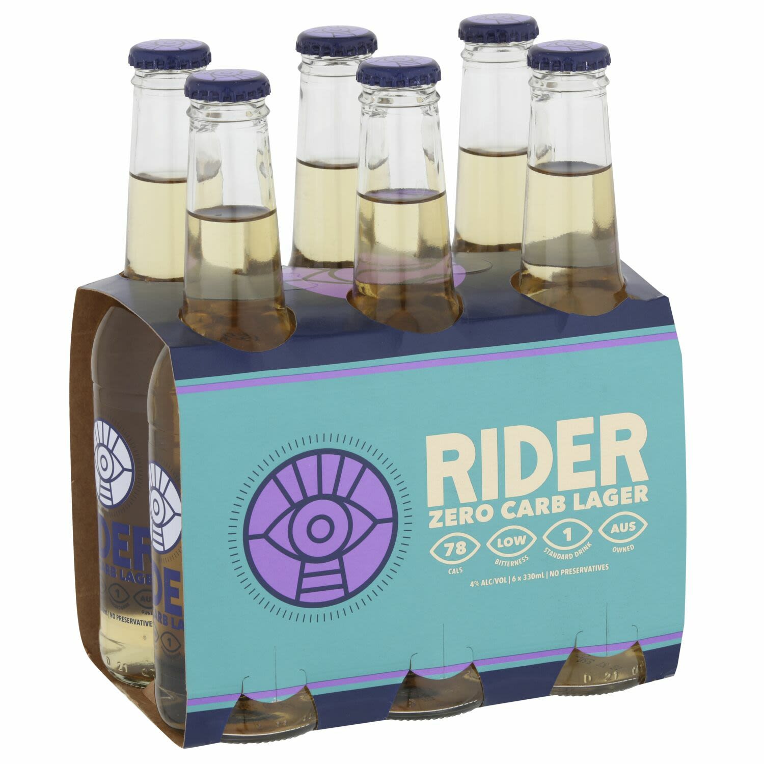 Rider Zero Carb Lager 4% Bottle 330mL 6 Pack