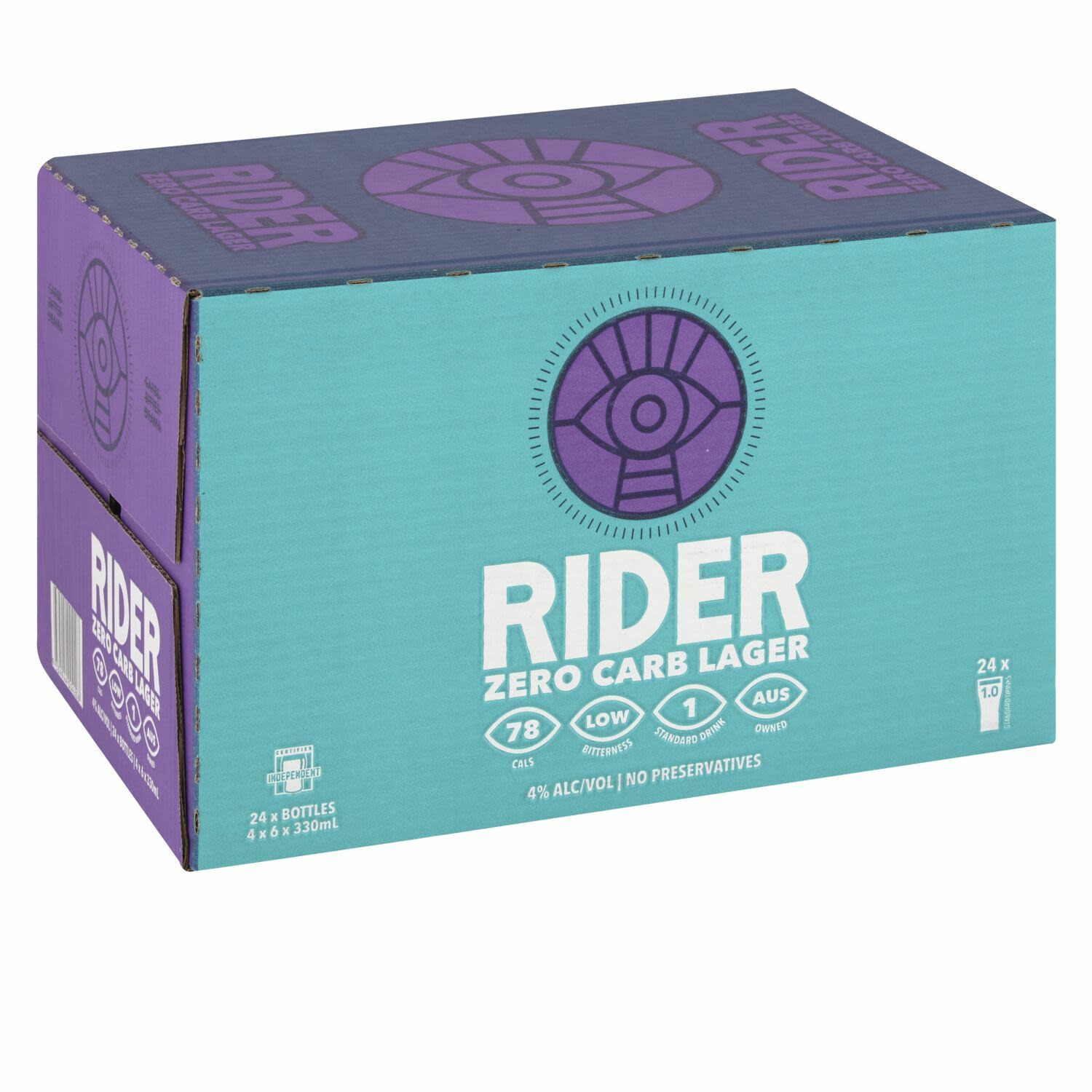 Rider Zero Carb Lager 4% Bottle 330mL 24 Pack