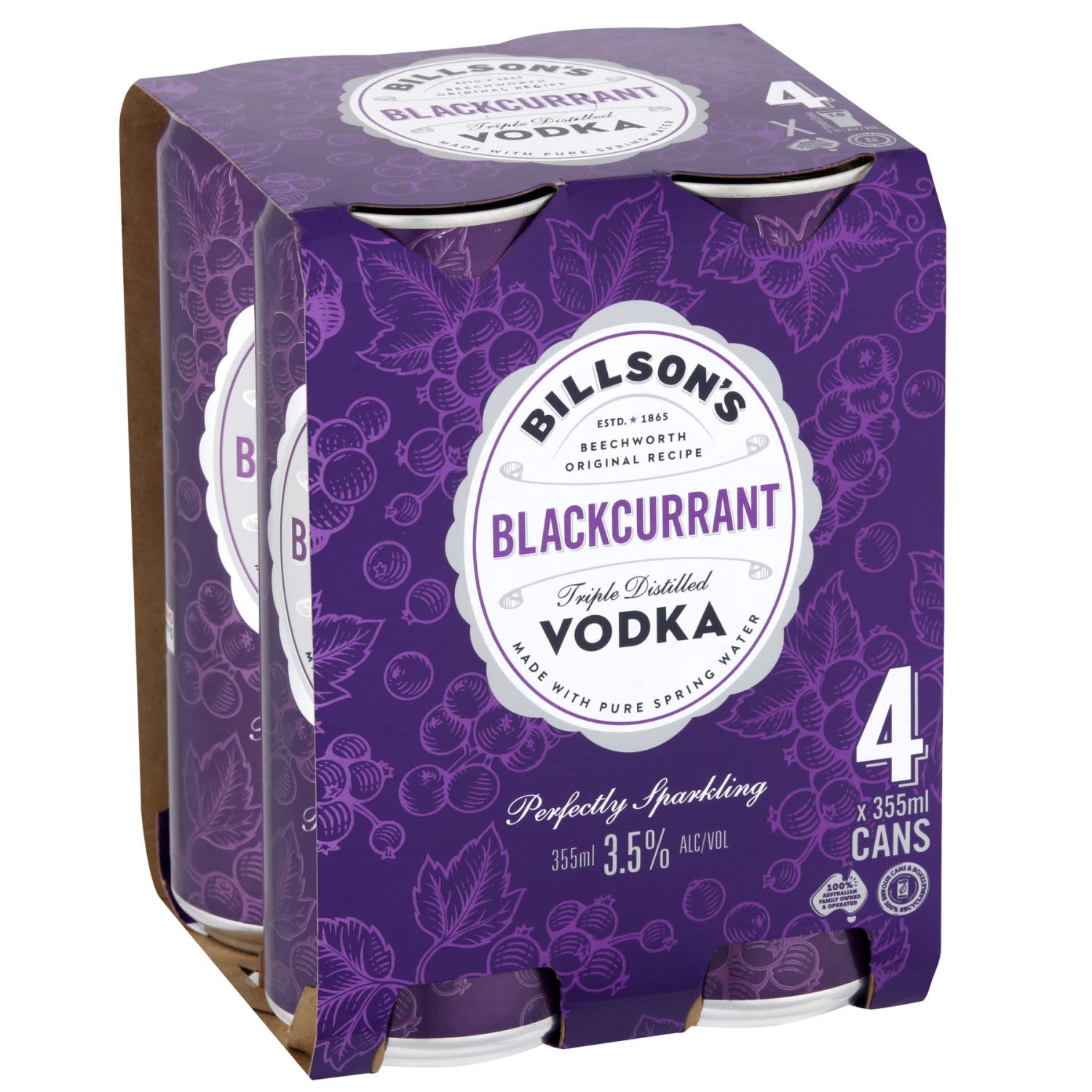 Billsons Black Currant Vodka Can 355mL 4 Pack