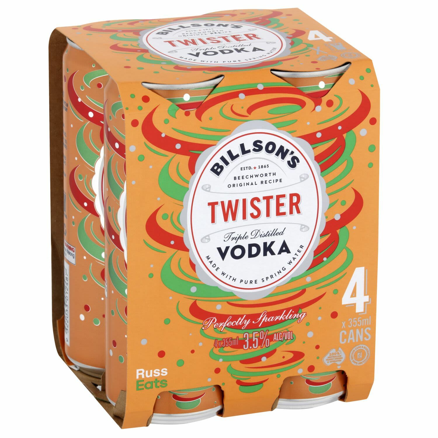 Billson's Vodka with Twister Can 355mL 4 Pack