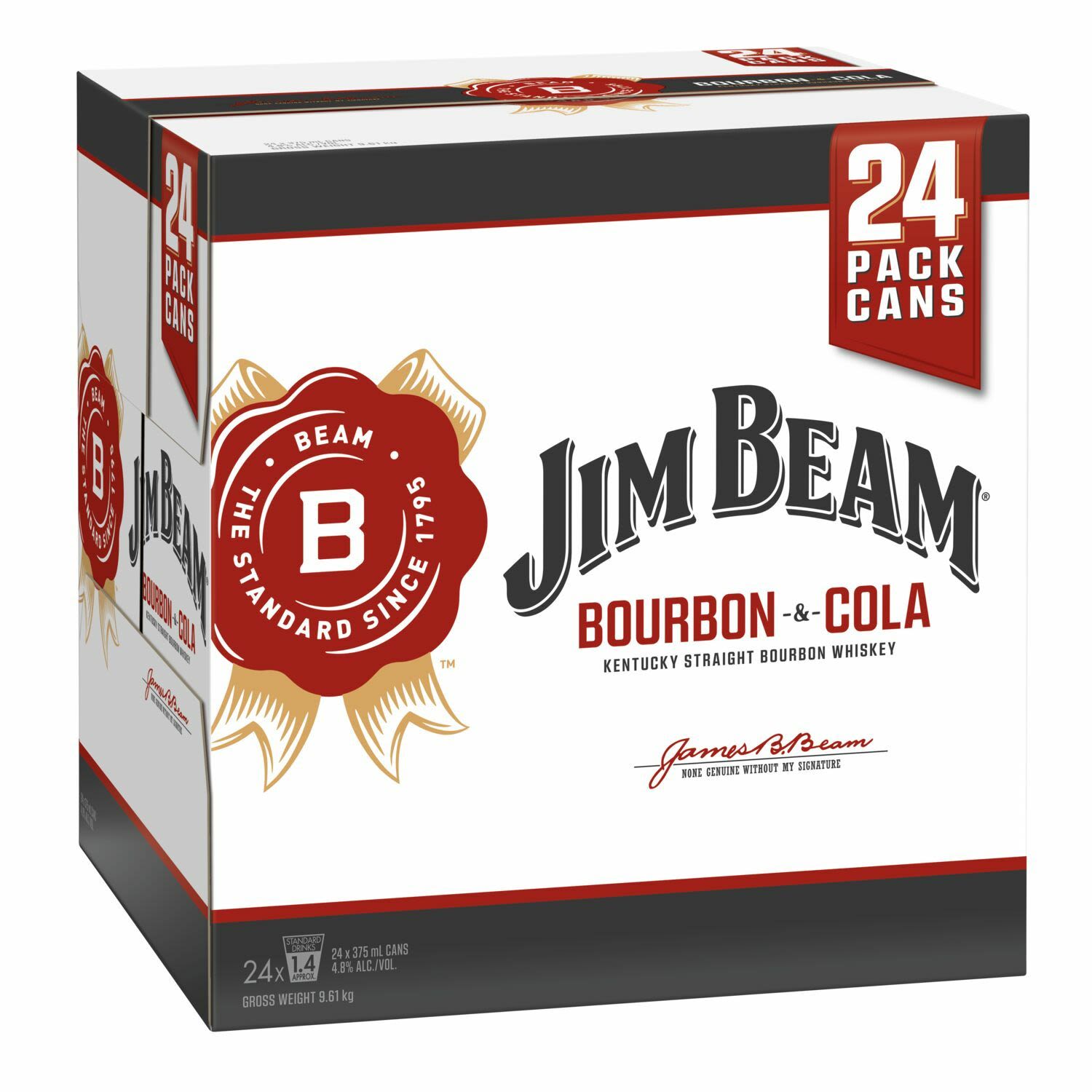 Jim Beam White & Cola Can 375mL 24 Pack Cube