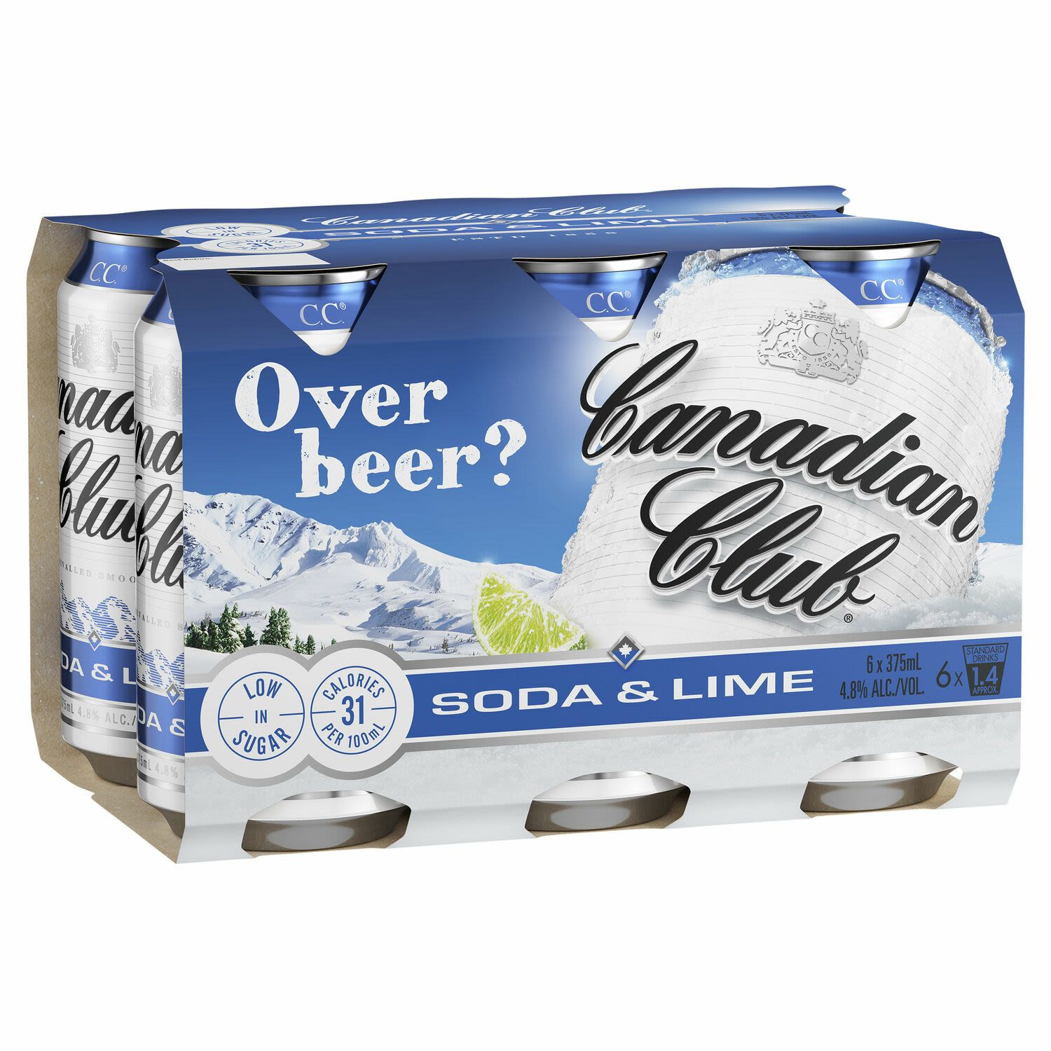 Canadian Club Soda & Lime 4.8% Can 375mL 6 Pack