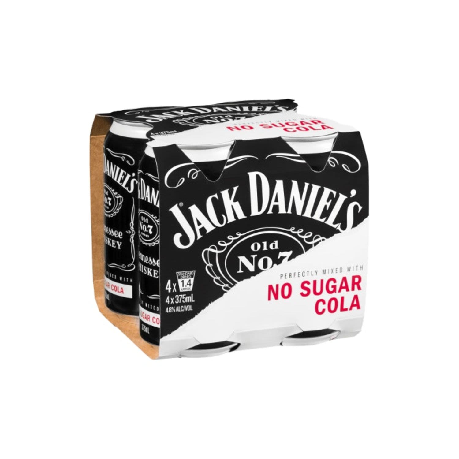 Jack Daniel's & No Sugar Cola Can 375mL 4 Pack