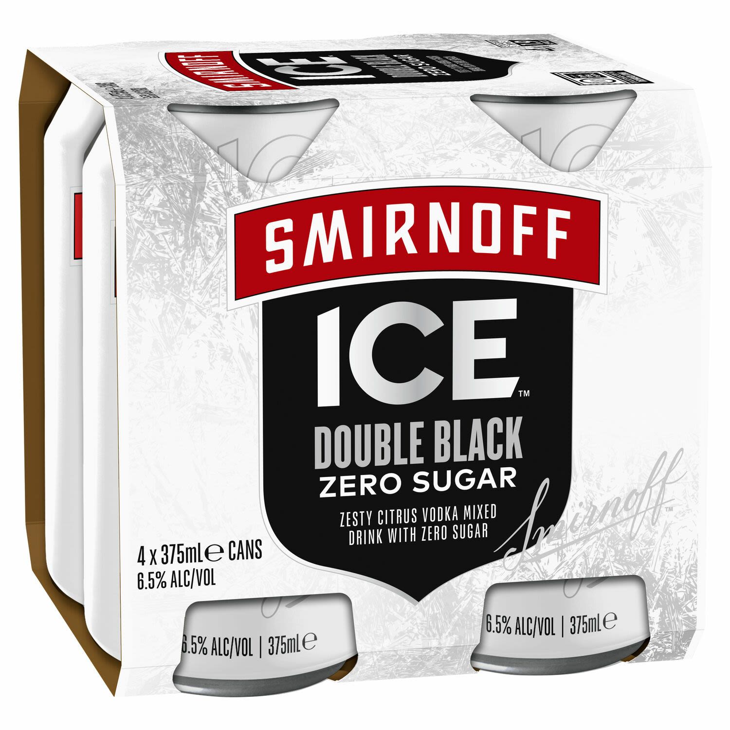 Smirnoff Ice Double Black Zero Sugar Can 6.5% 375mL 4 Pack