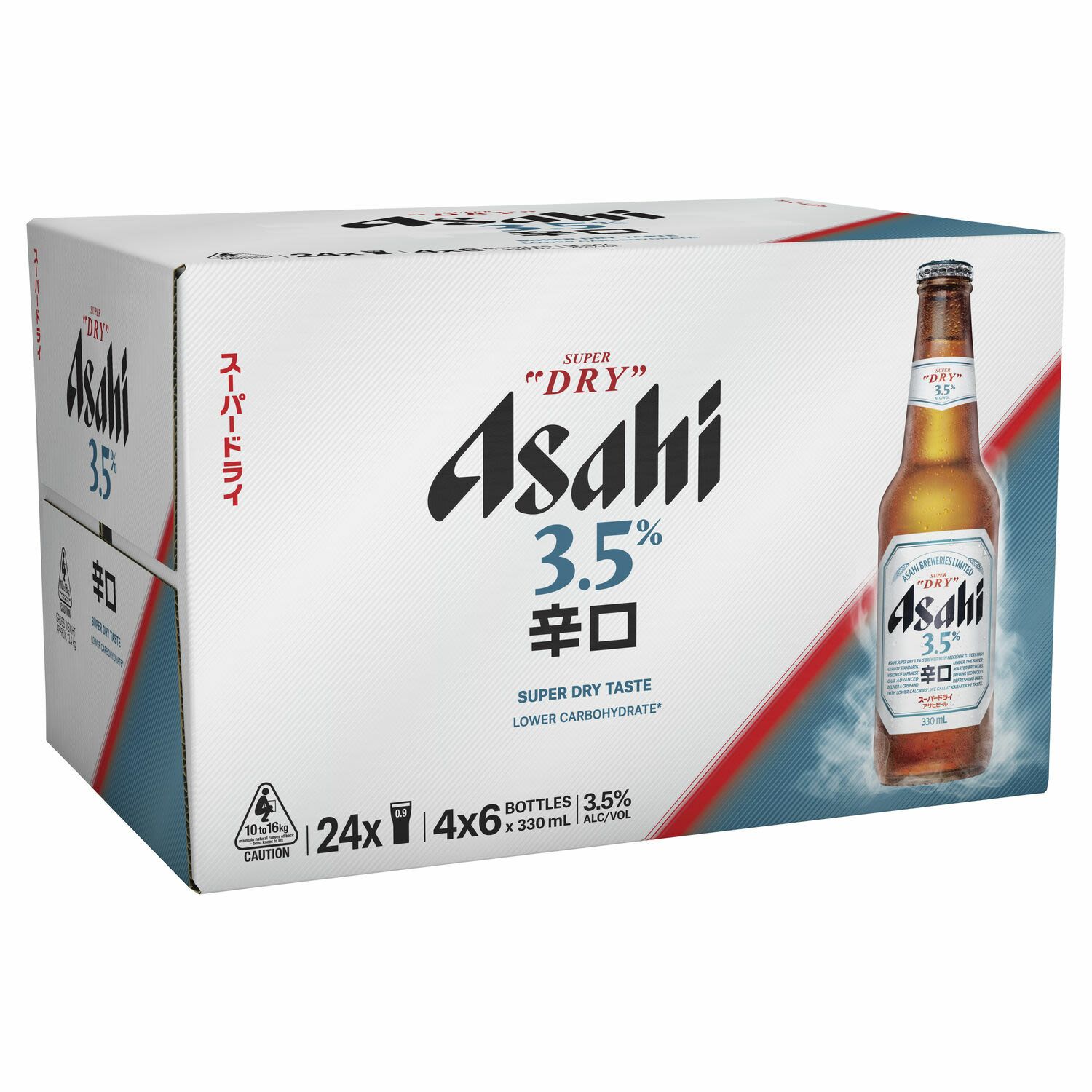 Asahi 'Soukai' (refreshing in Japanese), is a low-carb, premium international mid-strength beer, brewed using the same unique, quality Asahi yeast. At 3.5%, Soukai has a crisp and refreshing taste, with a slight bitter note to provide a balanced flavour.<br /> <br />Alcohol Volume: 3.50%<br /><br />Pack Format: 24 Pack<br /><br />Standard Drinks: 0.9</br /><br />Pack Type: Bottle<br /><br />Country of Origin: Japan<br />