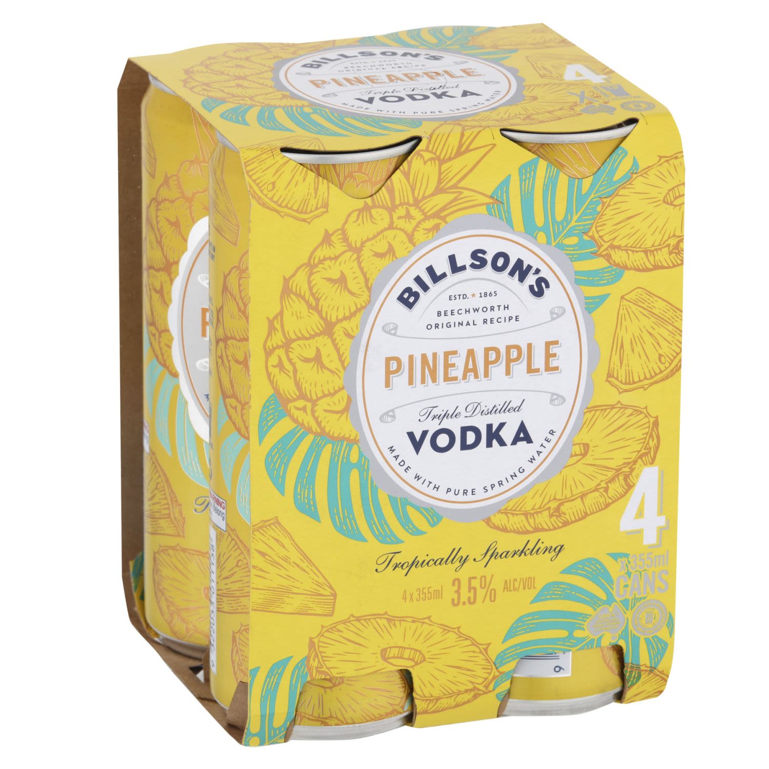 Billsons Pineapple Vodka Can 355mL 4 Pack