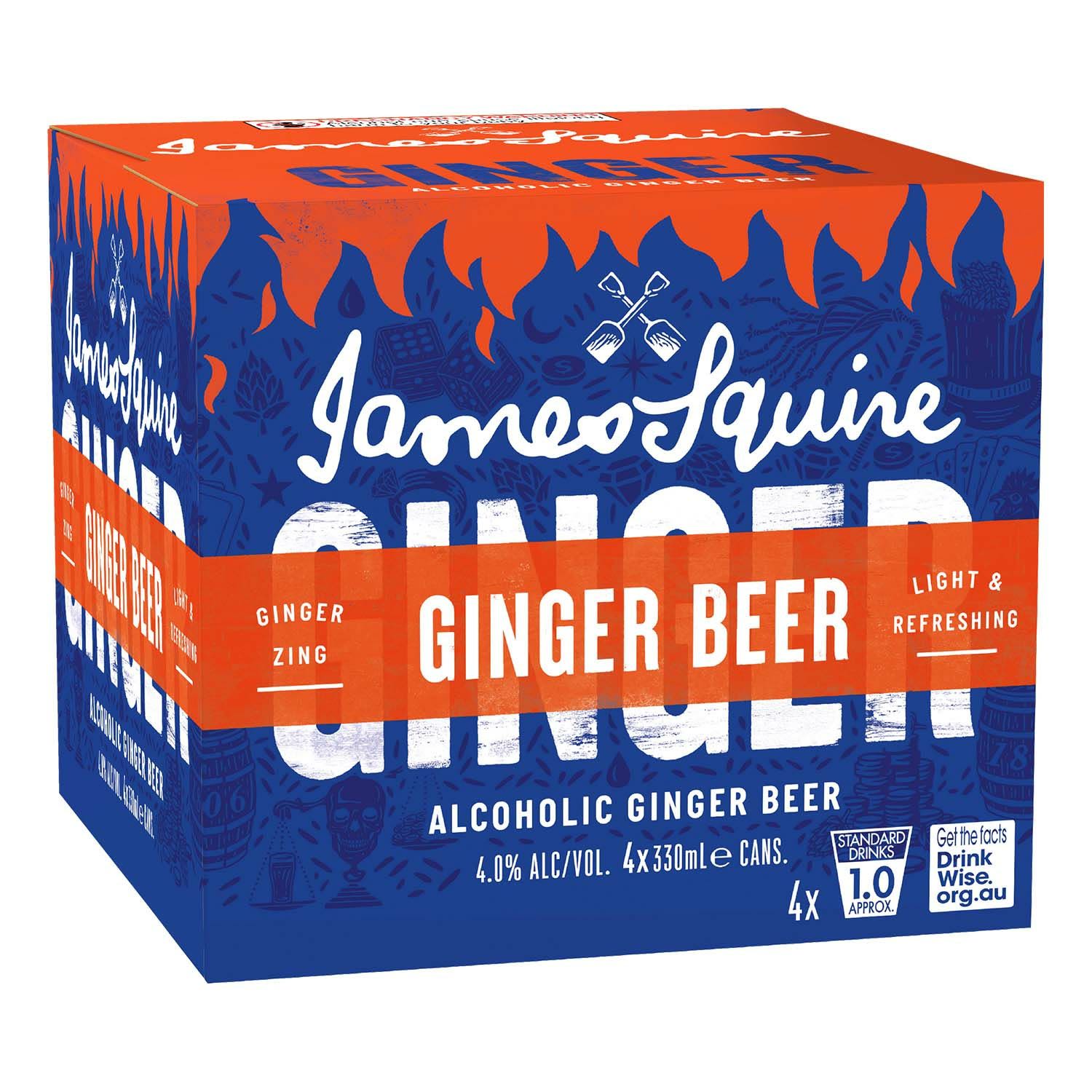 James Squire Alcoholic Ginger Beer Can 330mL 4 Pack