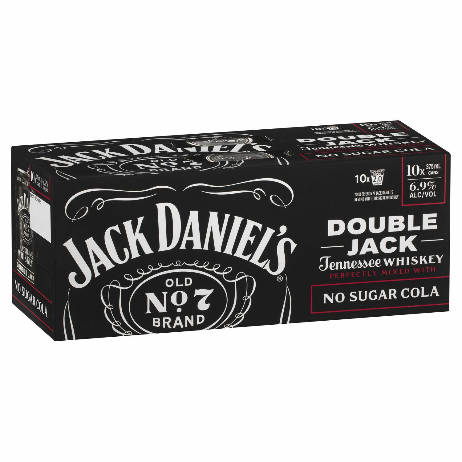 Jack Daniel's Double Jack & No Sugar Cola 375mL Can 10 Pack
