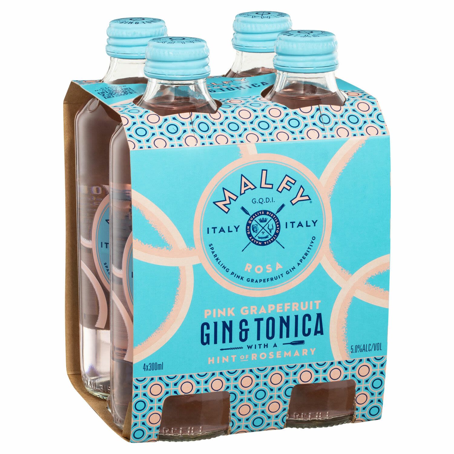 Malfy Gin & Tonica Rosa 300mL Bottle 4 Pack