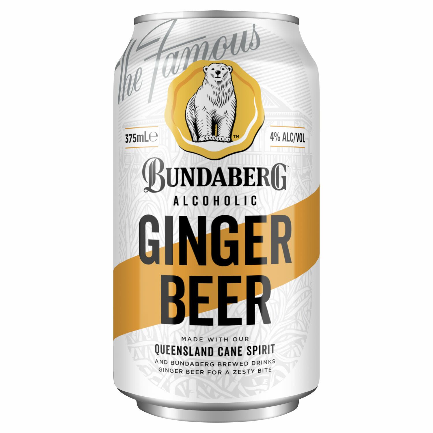 Bundaberg Rum Distillery Bundaberg Alcoholic Ginger Beer Can 375mL, 375 Millilitre 