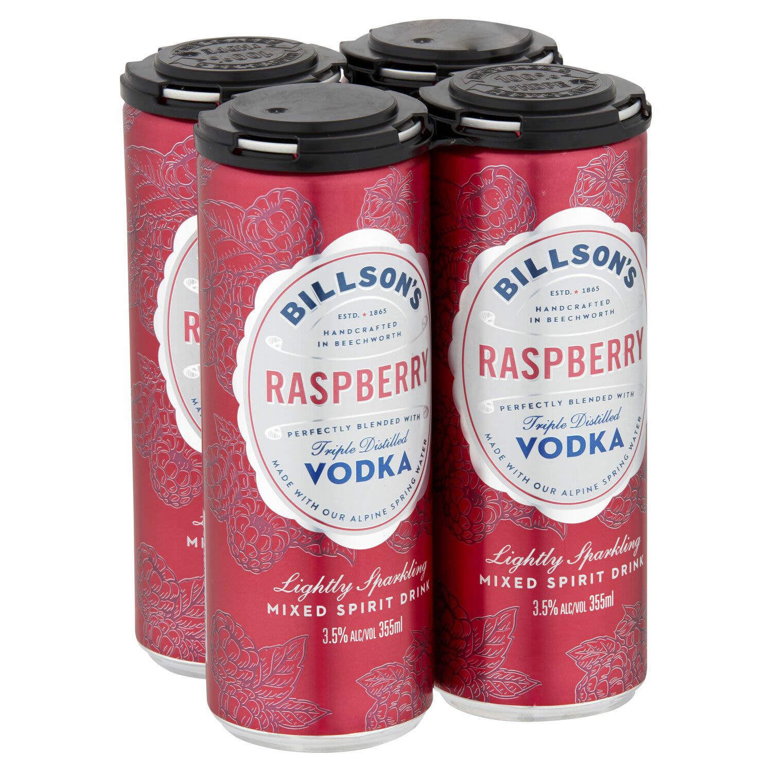 Billson's Vodka with Raspberry Can 355mL 4 Pack