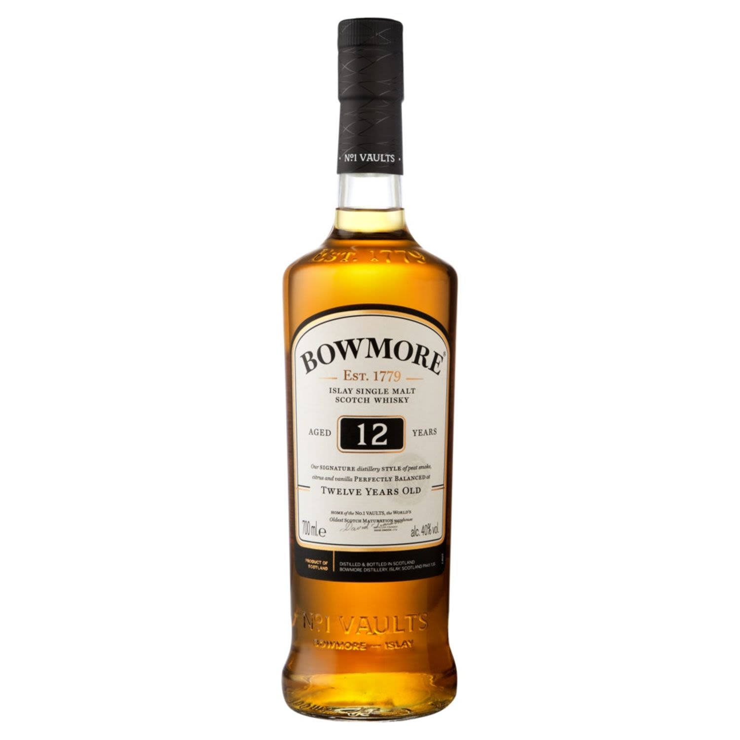 BOWMORE Balance Whiskey 12 year old is perfectly balanced with subtle lemon, honey and peat smoke. Leaving behind a long and mellow finish.<br /> <br />Alcohol Volume: 40.00%<br /><br />Pack Format: 6 Pack<br /><br />Standard Drinks: 22.1</br /><br />Pack Type: Bottle<br /><br />Country of Origin: Scotland<br />