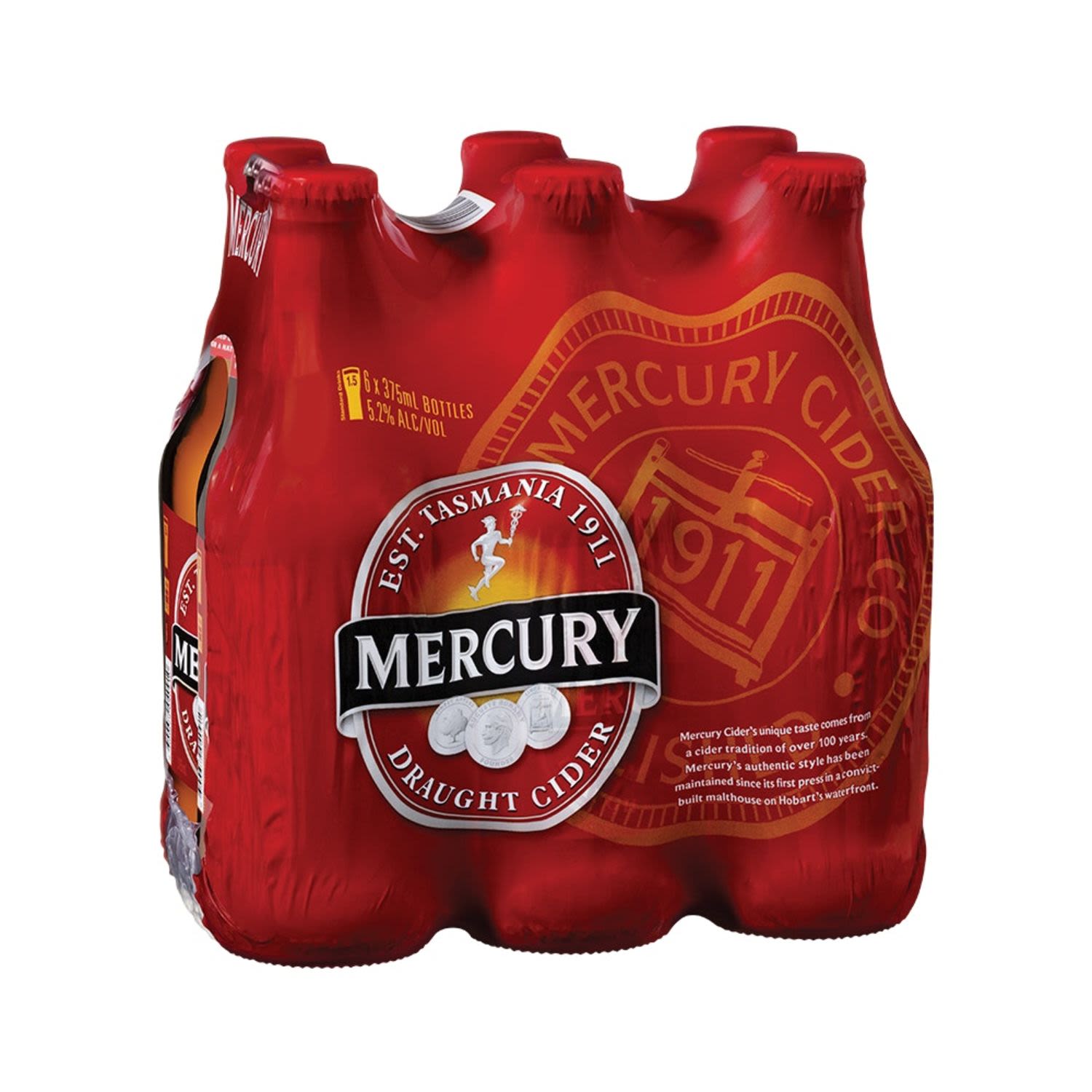 Made in Tasmania, Mercury Draught Cider is the perfect balance of a sweet apple and the cleansing acidity. A great all round Cider.<br /> <br />Alcohol Volume: 5.20%<br /><br />Pack Format: 6 Pack<br /><br />Standard Drinks: 1.5</br /><br />Pack Type: Bottle<br /><br />Country of Origin: Australia<br />