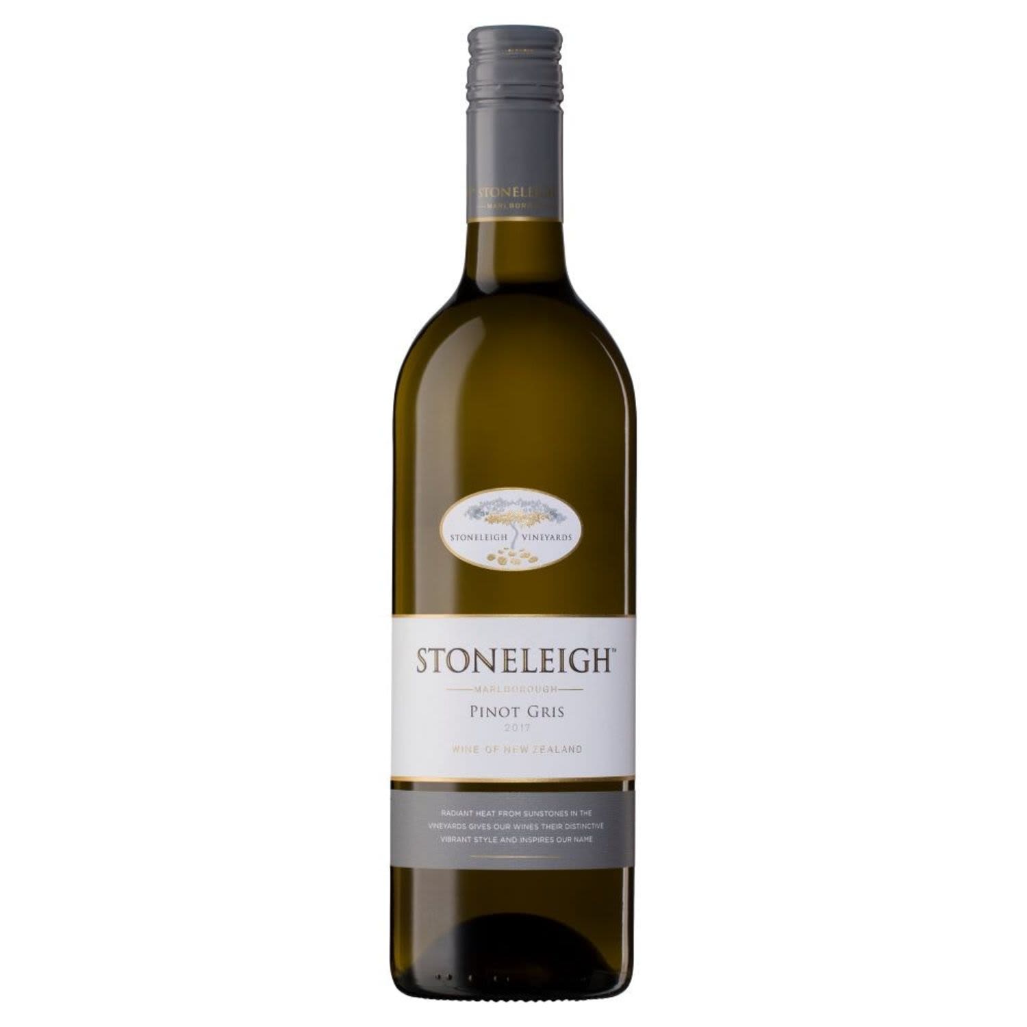 Stoneleigh Pinot Gris is sourced from some fine vineyards in Marlborough. It sings with fresh pears, red apples & a nuance of spicy apple pie.<br /> <br />Alcohol Volume: 13.90%<br /><br />Pack Format: Bottle<br /><br />Standard Drinks: 8.3</br /><br />Pack Type: Bottle<br /><br />Country of Origin: New Zealand<br /><br />Region: Marlborough<br /><br />Vintage: Vintages Vary<br />