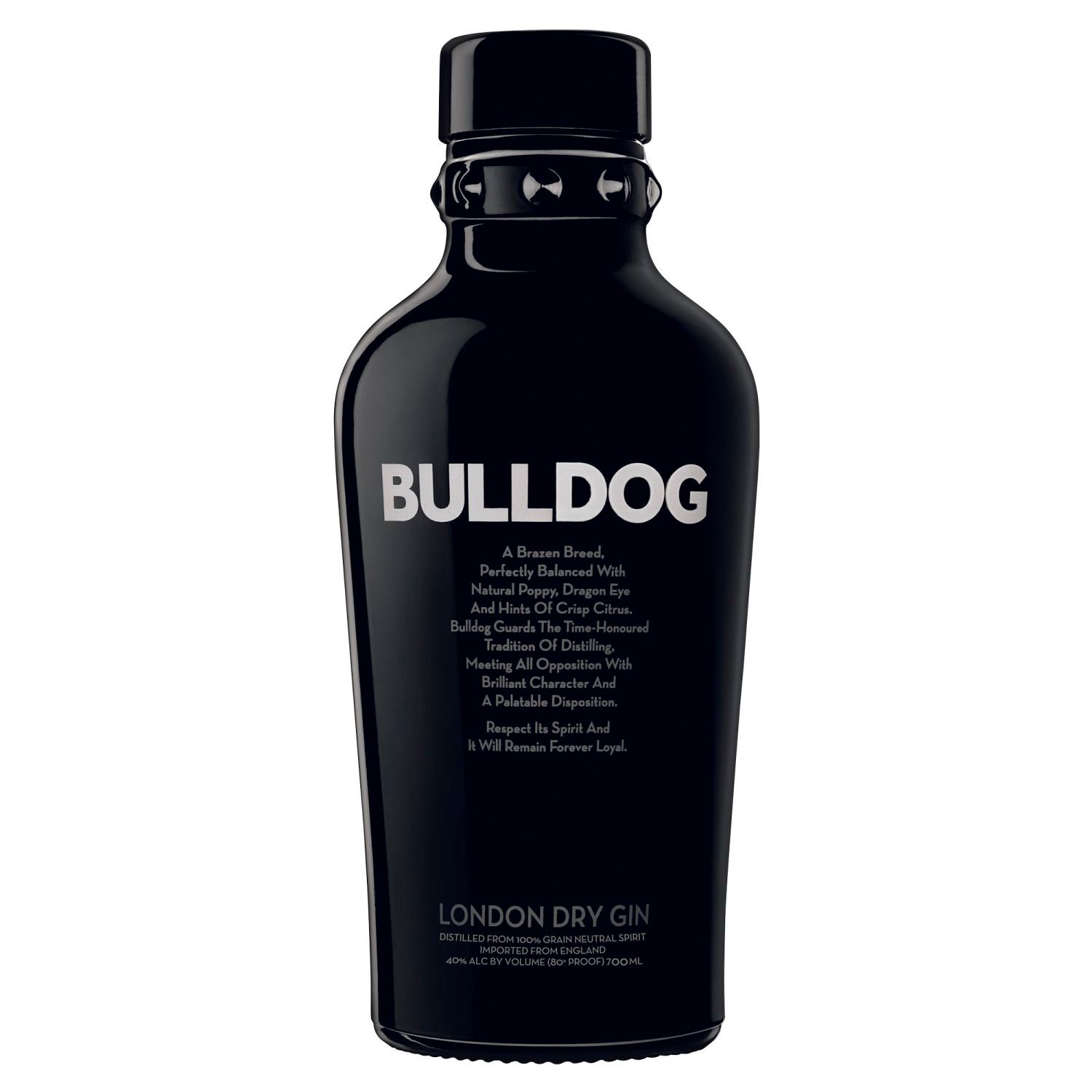 Bulldog Gin is defiantly delicious. The balanced flavour and crisp character of Bulldog Gin is infused with 12 of the rarest, most distinctive botanicals; including Dragon Eye (cousin of the Lychee), French lavender, Italian juniper, Asian lotus leaves, Turkish white poppy and Chinese liquorice. Every batch is quadruple distilled in traditional copper pots at one of the world’s finest gin distilleries that has been producing gin since 1761; crafting Bulldog into one of the world’s smoothest, most mixable gins.<br /> <br />Alcohol Volume: 40.00%<br /><br />Pack Format: 6 Pack<br /><br />Standard Drinks: 22.1</br /><br />Pack Type: Bottle<br /><br />Country of Origin: England<br />