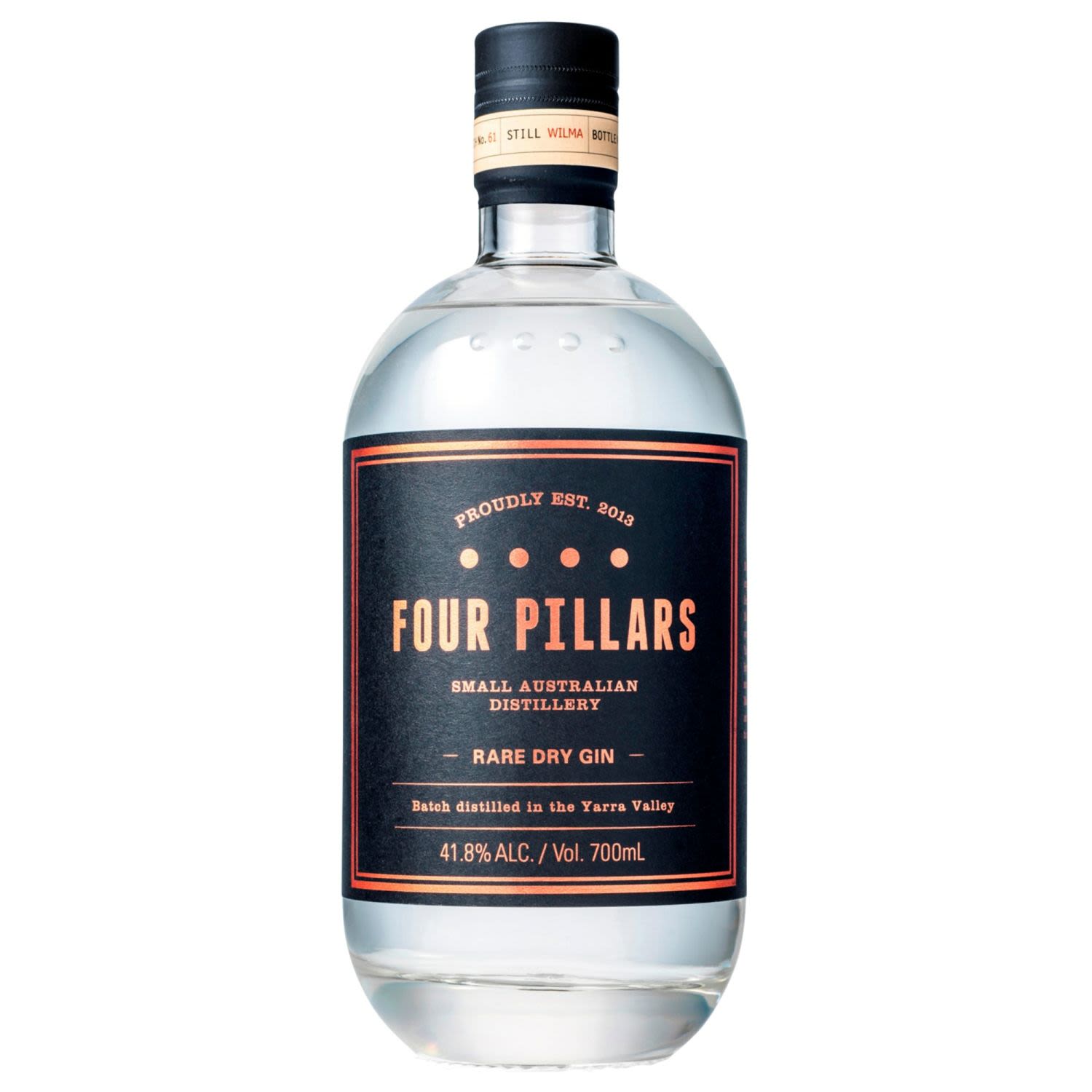 Four Pillars Rare Dry Gin is crafted to deliver the best of all worlds: a perfect, classic gin and also something that would fascinate even the most hardened gin fanatic. It's spicy but with great citrus, a truly modern Australian gin. Four Pillars Rare Dry Gin captures the essence of contemporary Australia's heritage in Europe and Asia. They are using whole oranges which is unusual but Australian citrus is highly aromatic and supports the spicier botanicals like cardamom. The cinnamon and star anise add rich fruitcake tones, the Tasmanian pepperberry leaf provides warmth rather than heat, and the lemon myrtle is a beautiful alternative to lemon peel.<br /> <br />Alcohol Volume: 41.80%<br /><br />Pack Format: Bottle<br /><br />Standard Drinks: 23.1</br /><br />Pack Type: Bottle<br /><br />Country of Origin: Australia<br />