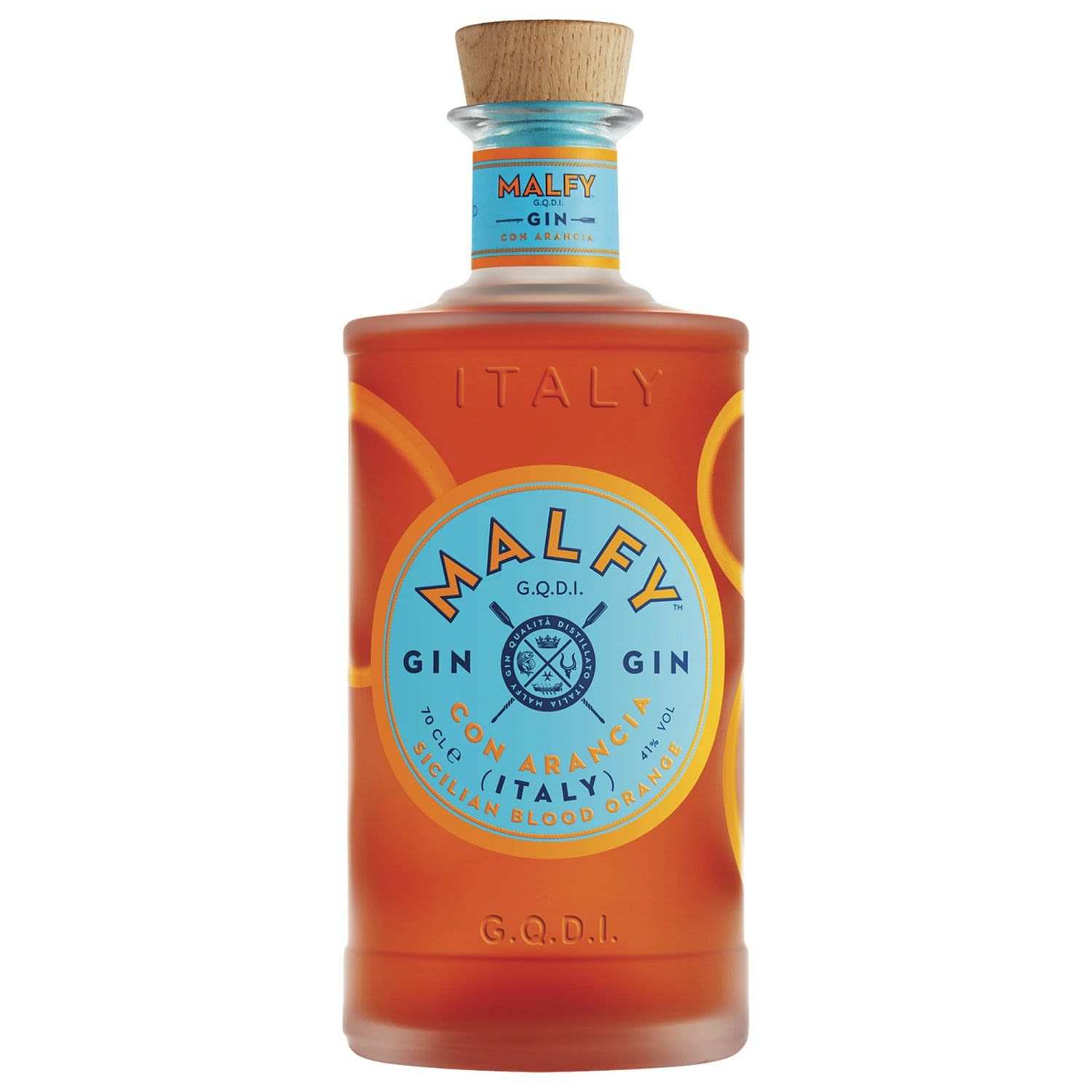 Juniper, Sicilian Blood Oranges and 6 botanicals.  MALFY® Con Arancia’s key botanical additions are Blood Orange peels sourced from Sicily. Blood Oranges are a prized variety in Sicily – and harvested in November – their rich red color develops from the cool Mediterranean nights. The Blood Orange peels are steeped in alcohol and pressed in a basket press. The infusion is then blended with juniper and other botanicals before being distilled in a stainless steel vacuum still.<br /> <br />Alcohol Volume: 41.00%<br /><br />Pack Format: Bottle<br /><br />Standard Drinks: 22.6<br /><br />Pack Type: Bottle<br /><br />Country of Origin: Italy<br />