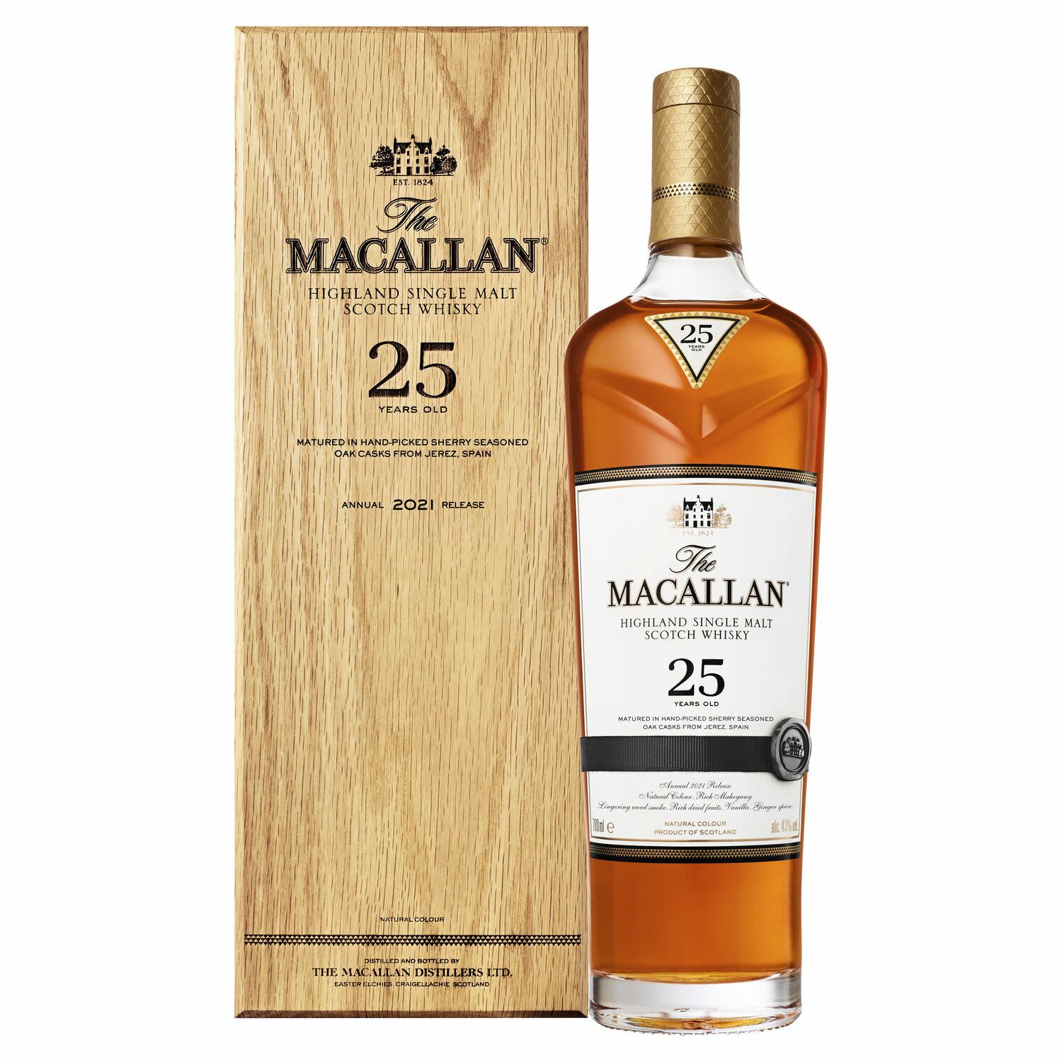 Macallan 25 Year Old Sherry Oak Single Malt Scotch Whisky 2021 Release 700mL Bottle